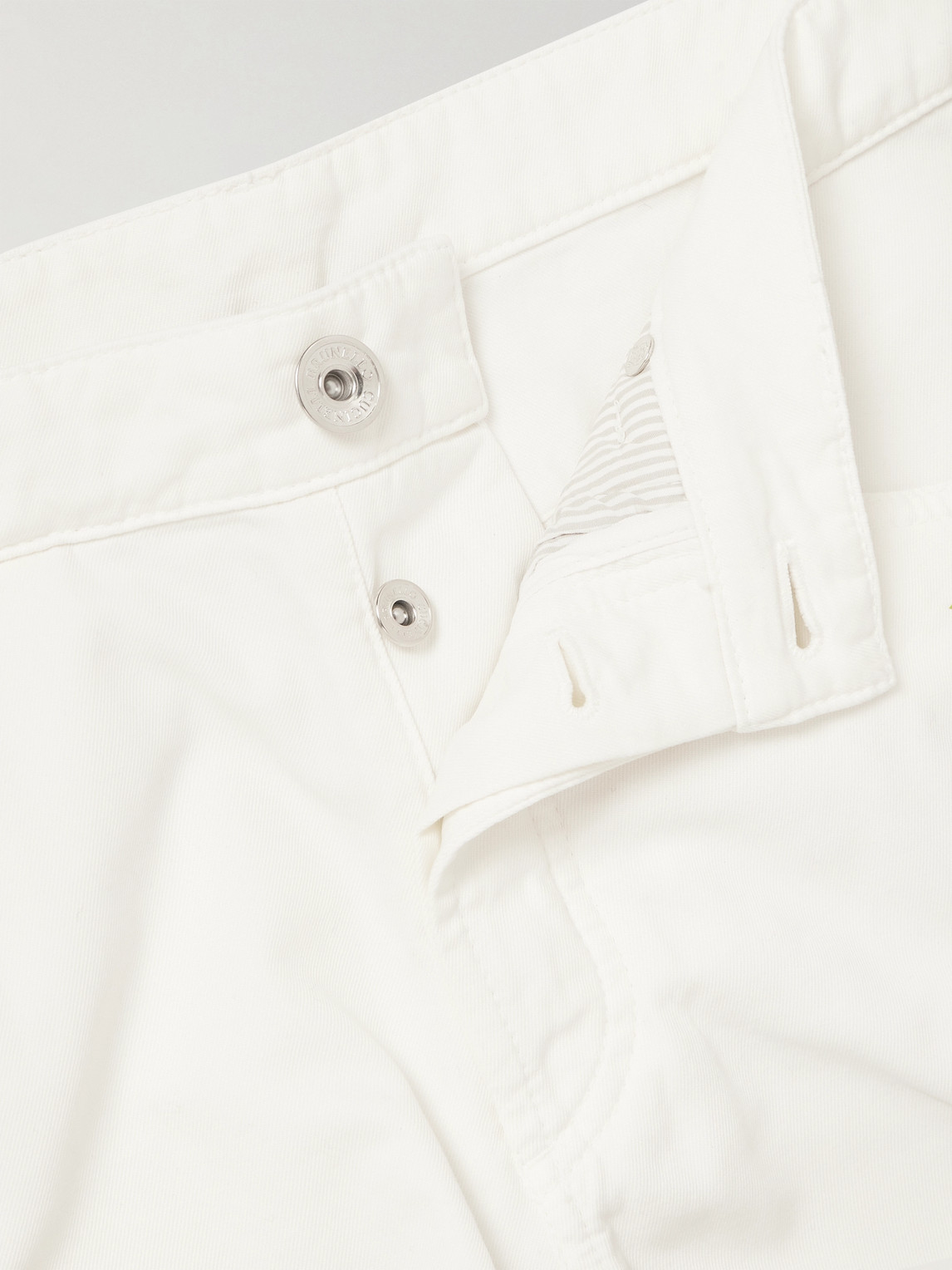 Shop Brunello Cucinelli Straight-leg Logo-embroidered Cotton-gabardine Trousers In White