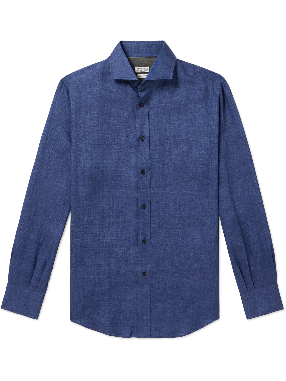 Brunello Cucinelli Cutaway-collar Linen Shirt In Blue