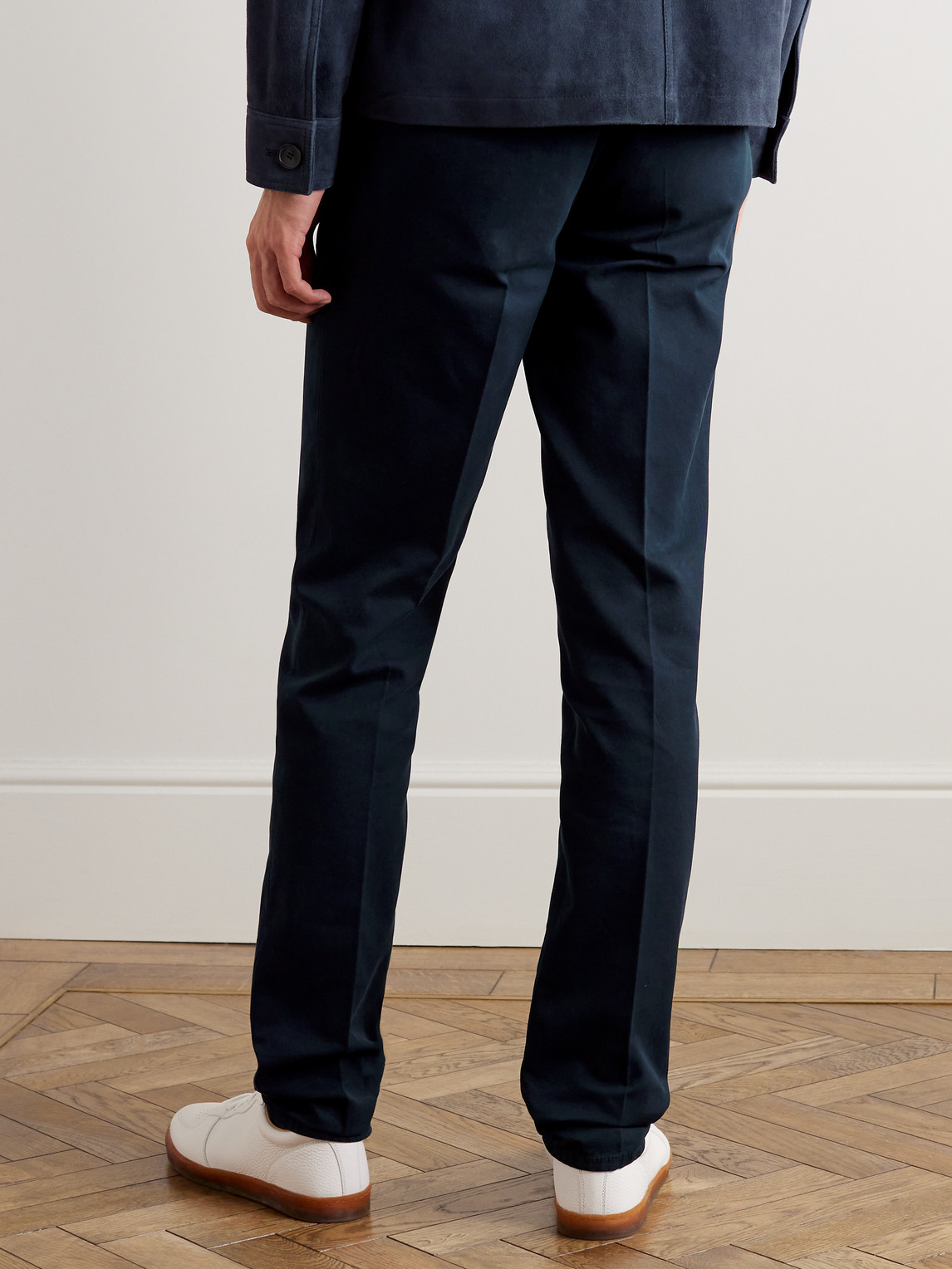 Shop Brunello Cucinelli Slim-fit Cotton-gabardine Trousers In Blue