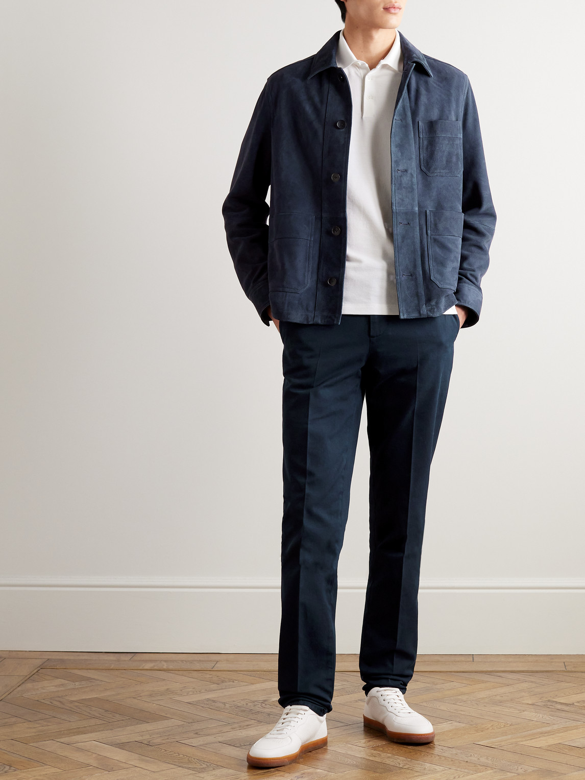 Shop Brunello Cucinelli Slim-fit Cotton-gabardine Trousers In Blue