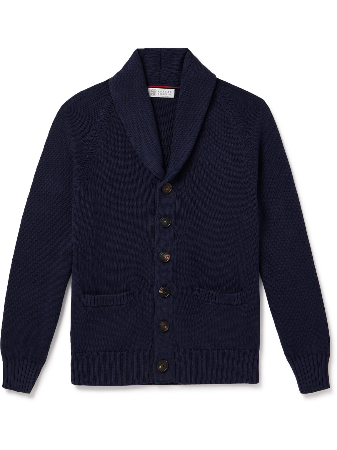 Brunello Cucinelli Shawl-collar Ribbed Cotton Cardigan In Blue