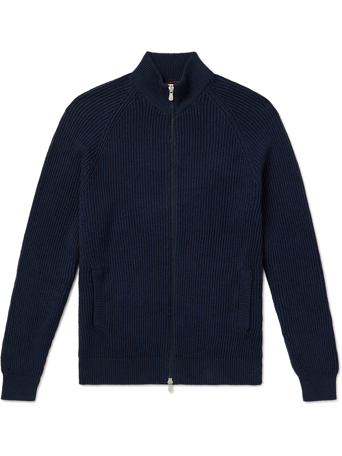 Brunello Cucinelli Ribbed-knit Cotton Zip-up Sweater In Blue