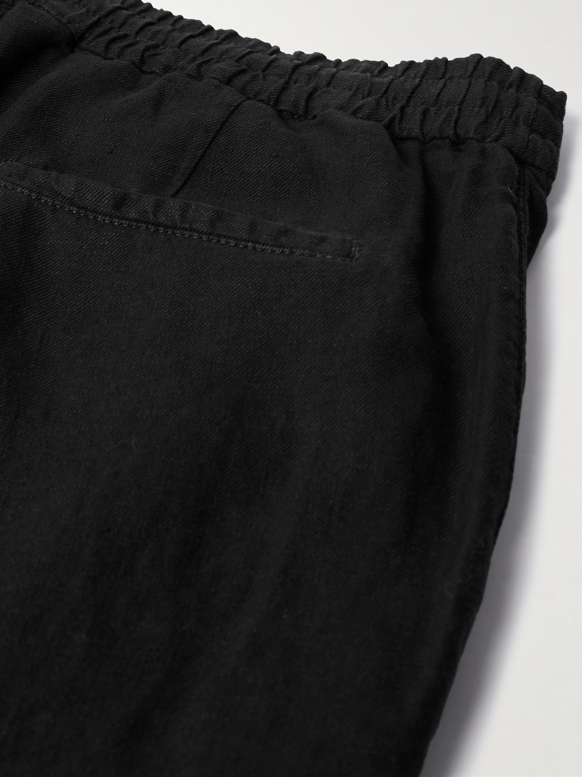 Shop Brunello Cucinelli Straight-leg Pleated Linen-twill Drawstring Trousers In Black