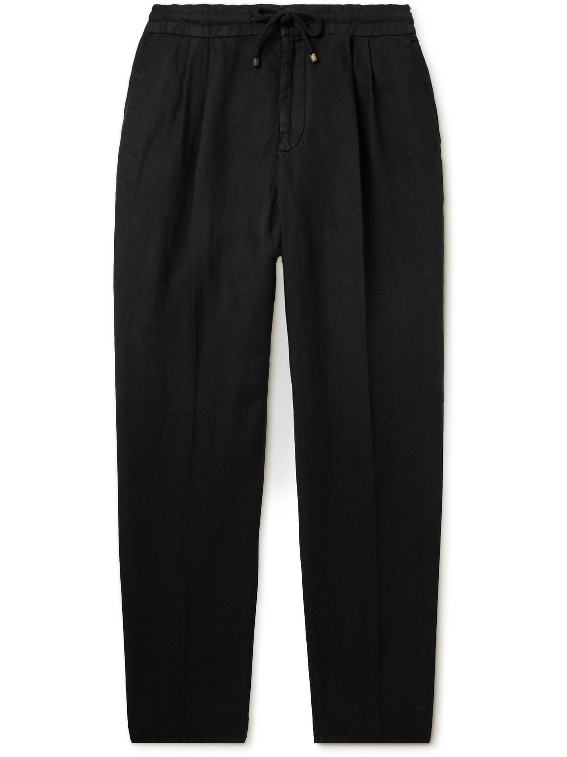 Brunello Cucinelli Straight-leg Pleated Linen-twill Drawstring Trousers In Black