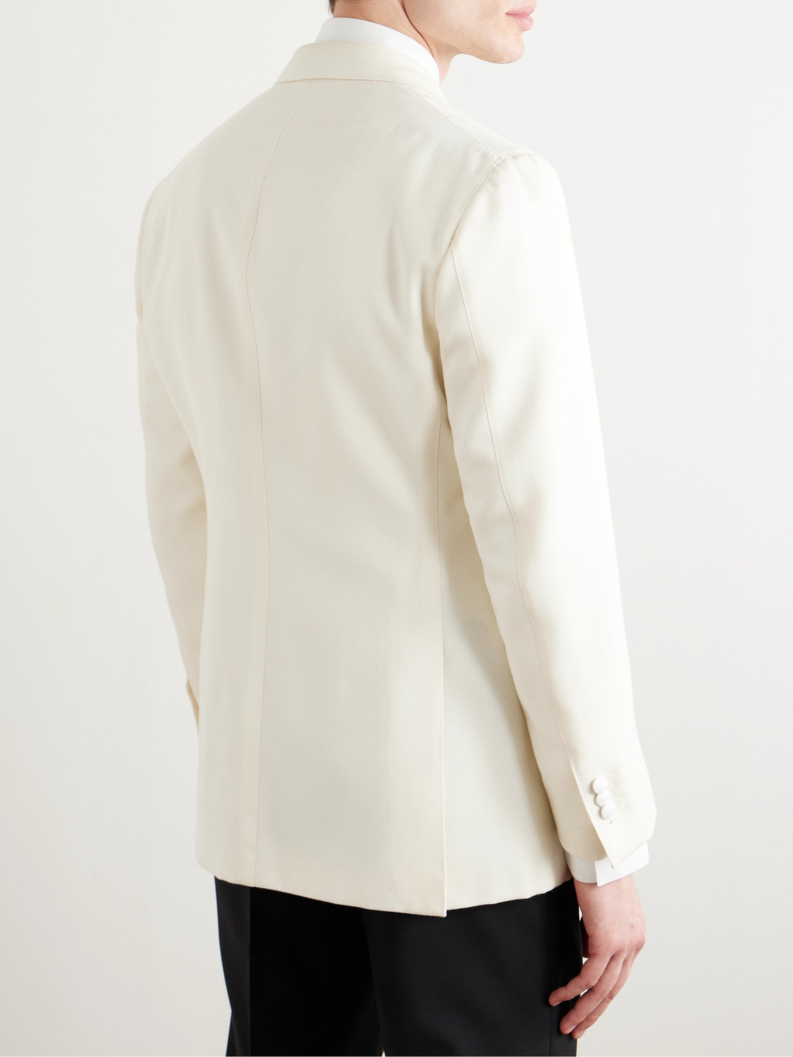 Shop Saman Amel Grosgrain-trimmed Wool Tuxedo Jacket In Neutrals