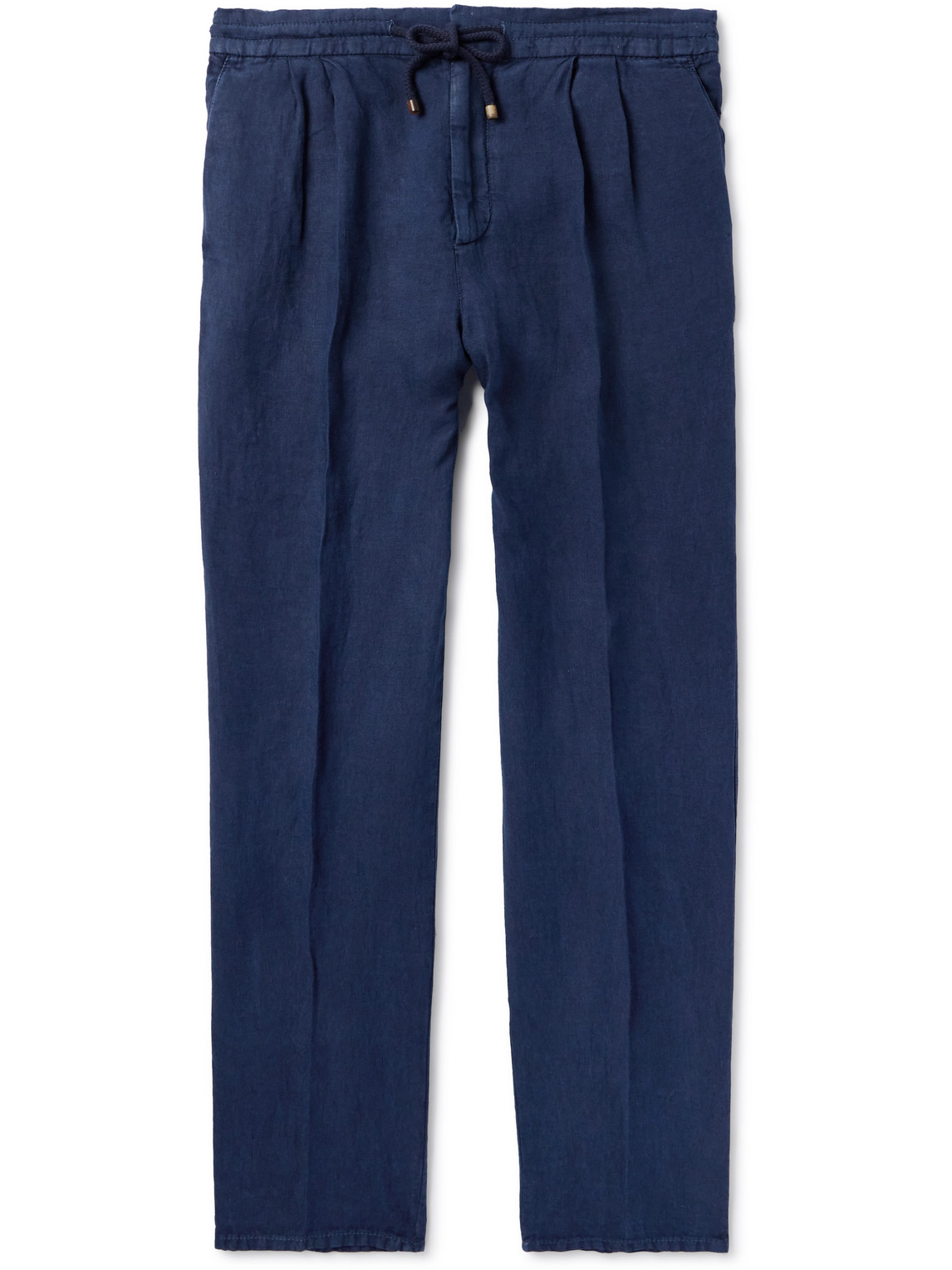 Brunello Cucinelli Straight-leg Linen Drawstring Trousers In Blue