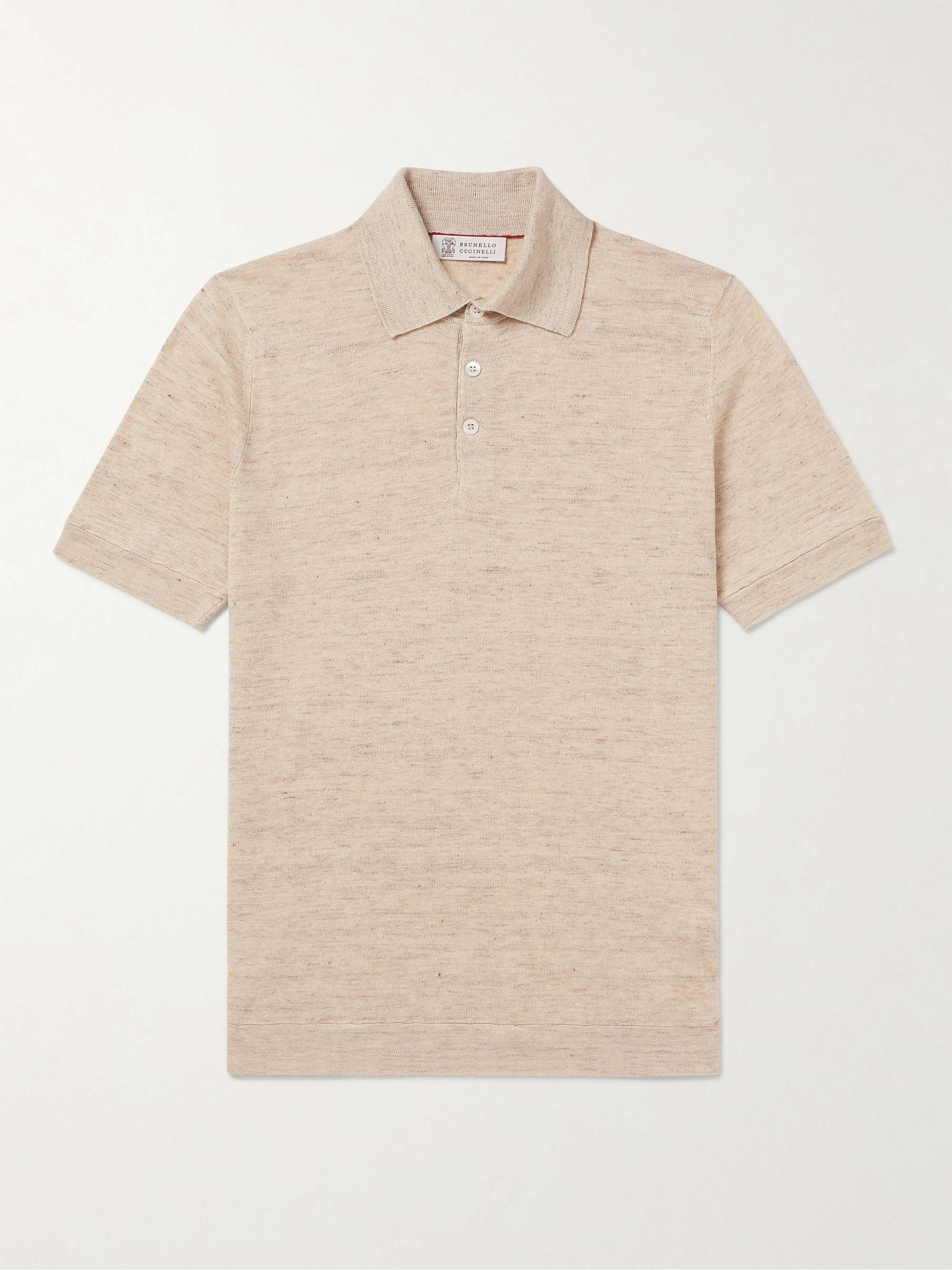 Linen and Cotton Blend Polo Shirt