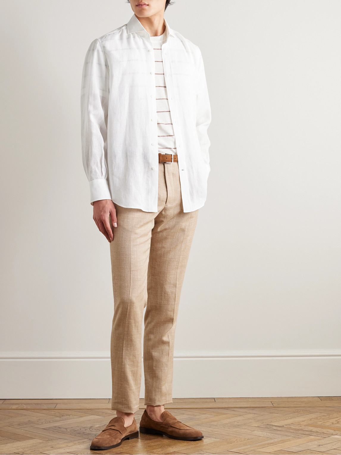 Shop Brunello Cucinelli Cutaway-collar Linen Shirt In White
