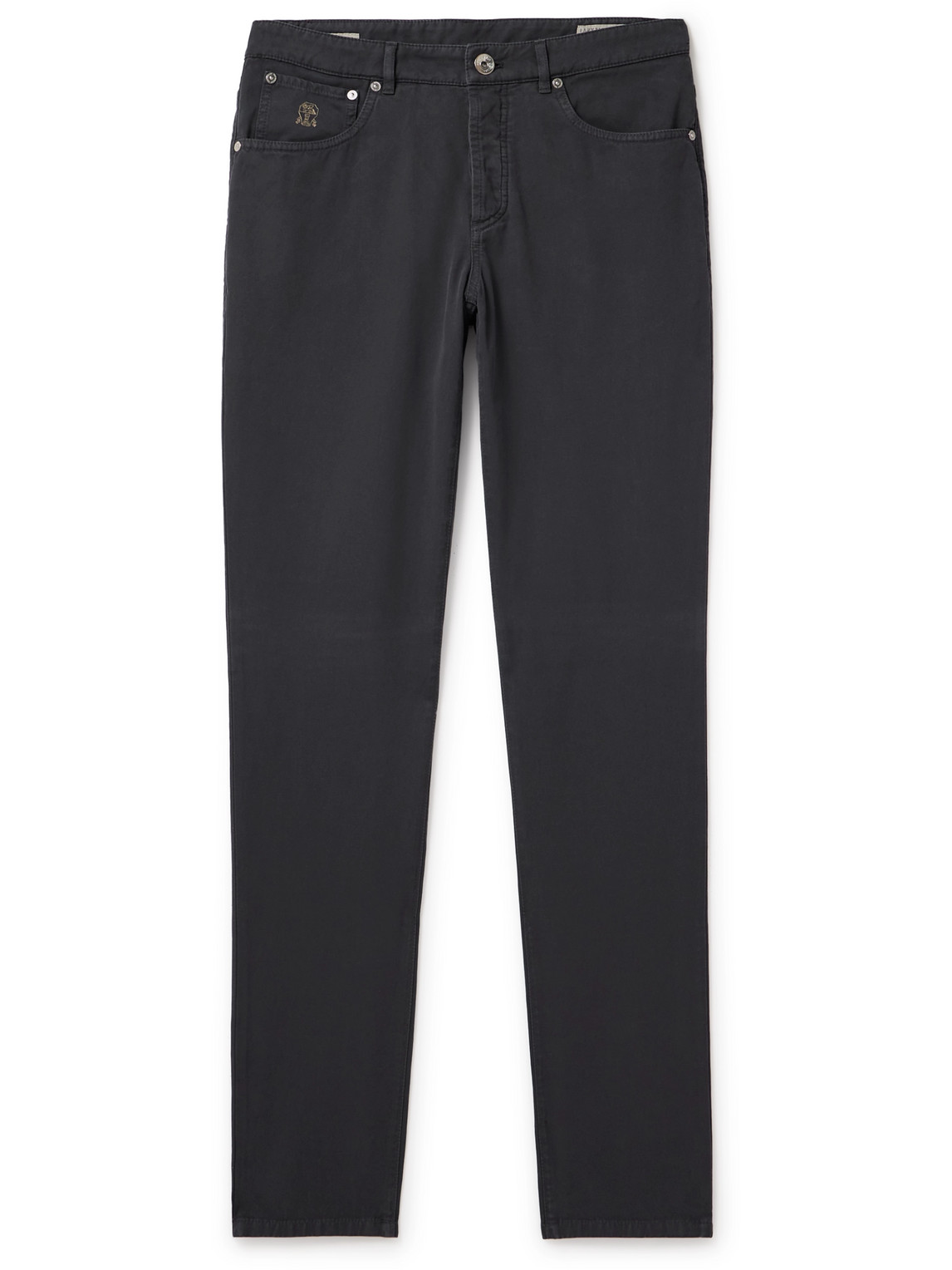 Brunello Cucinelli Straight-Leg Logo-Embroidered Cotton-Gabardine Trousers - Men