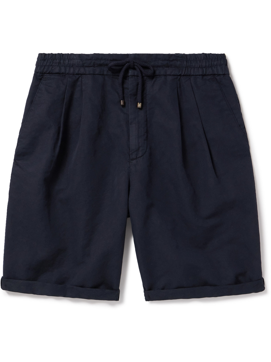 Brunello Cucinelli Wide-leg Pleated Linen And Cotton-blend Drawstring Shorts In Blue