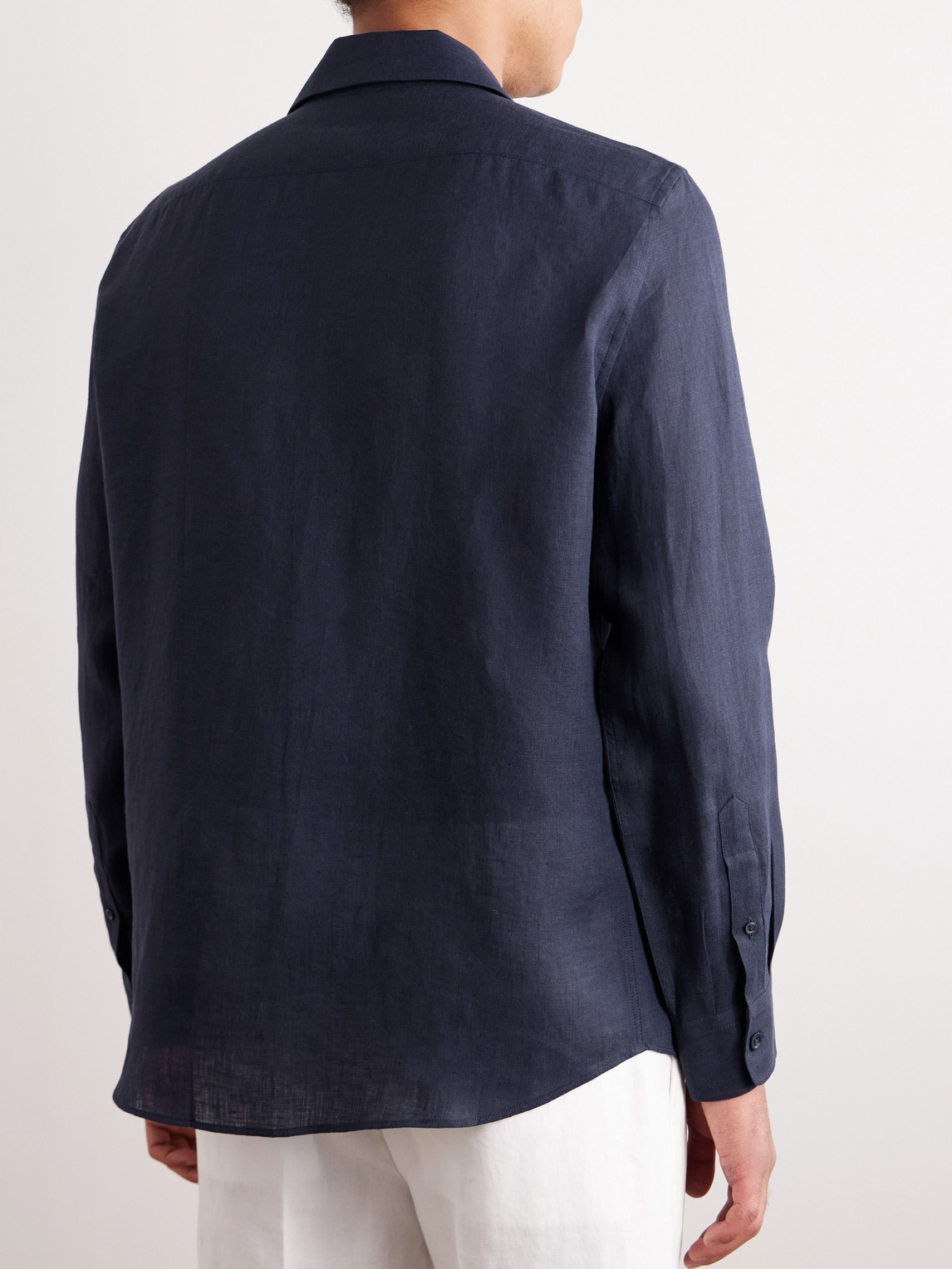 Shop Brunello Cucinelli Camp-collar Linen Shirt In Blue