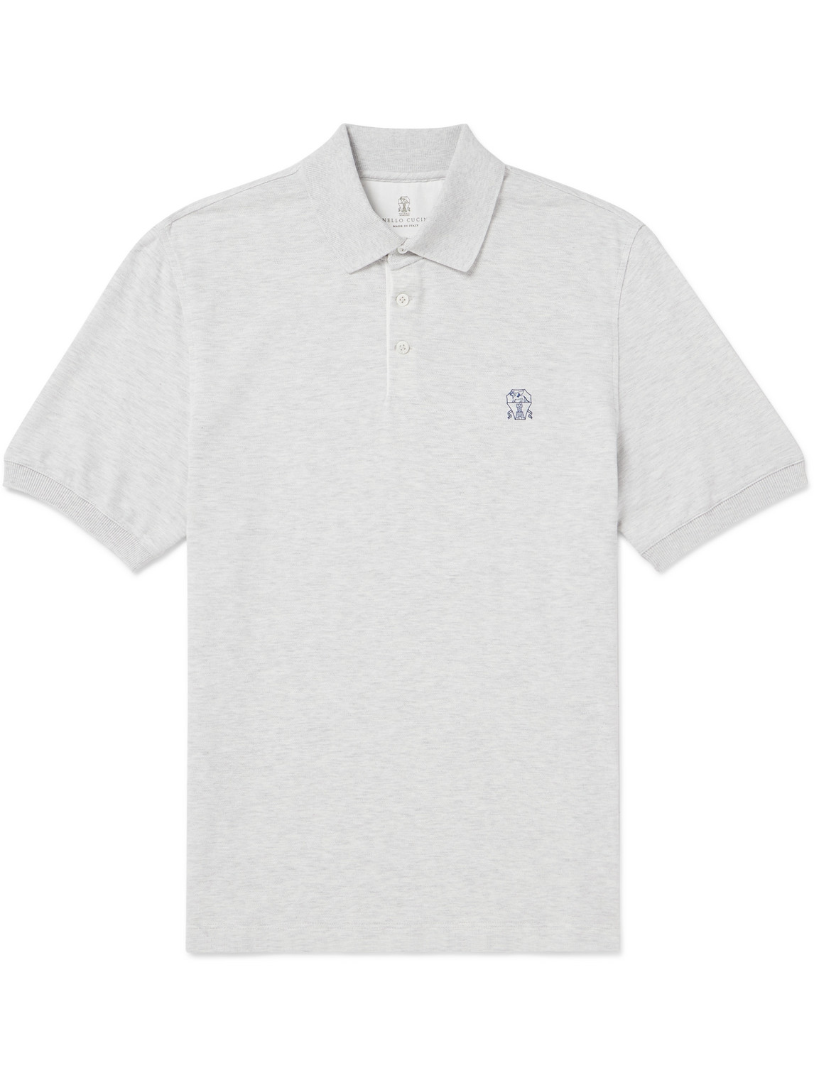 Brunello Cucinelli Logo-print Cotton-piqué Polo Shirt In Gray