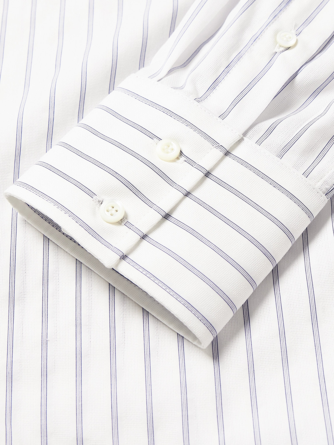 Shop Brunello Cucinelli Button-down Collar Striped Cotton Shirt In White