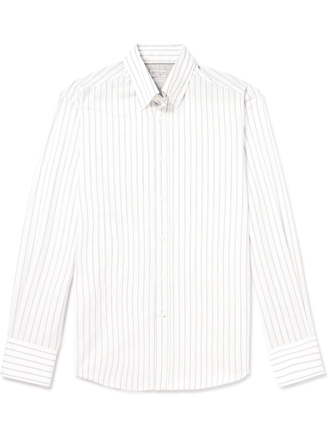 Brunello Cucinelli Button-down Collar Striped Cotton Shirt In White