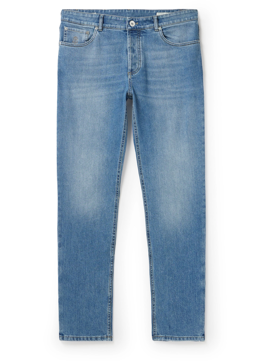 Brunello Cucinelli Slim-fit Straight-leg Logo-embroidered Jeans In Blue