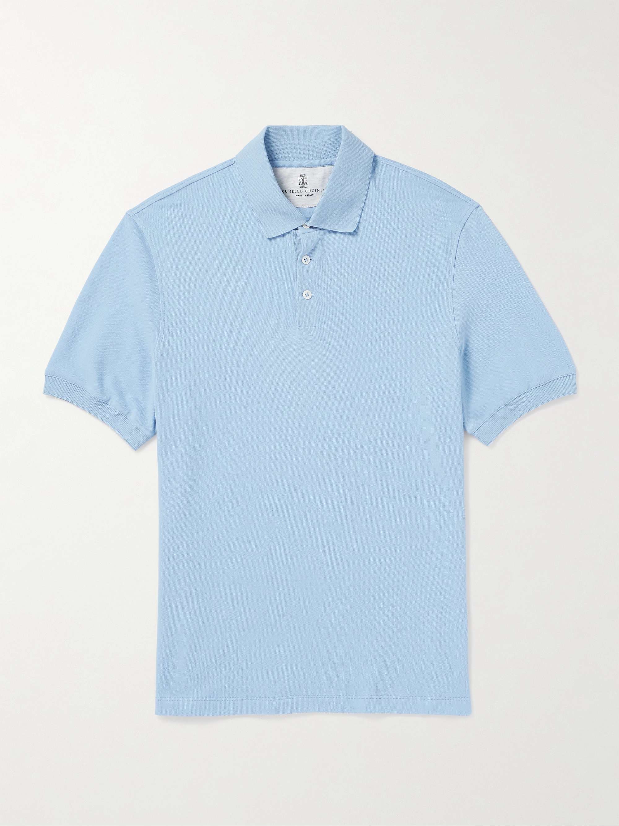 Brunello Cucinelli striped intarsia-knit polo shirt - Blue