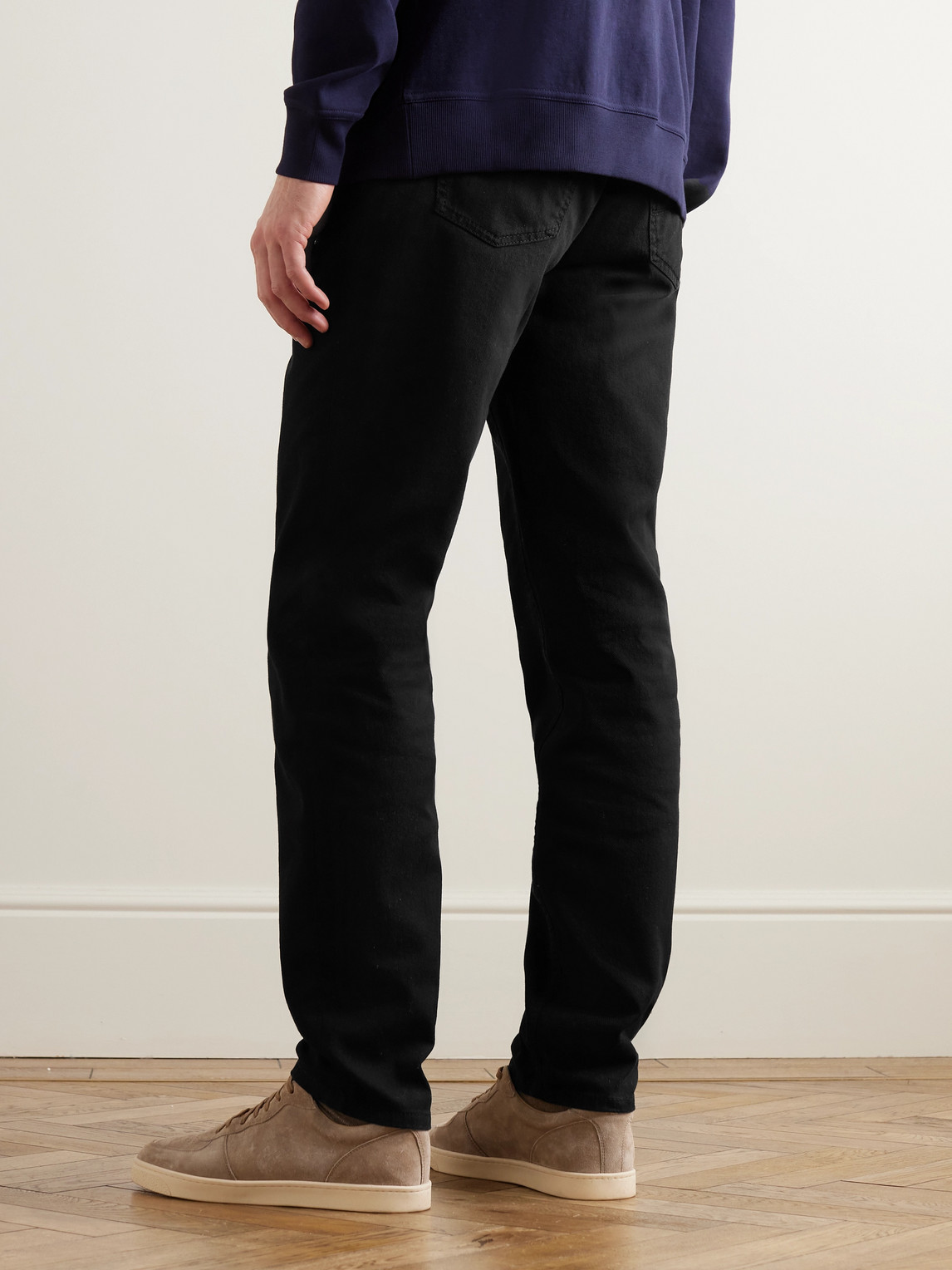 Shop Brunello Cucinelli Slim-fit Straight-leg Logo-embroidered Jeans In Black