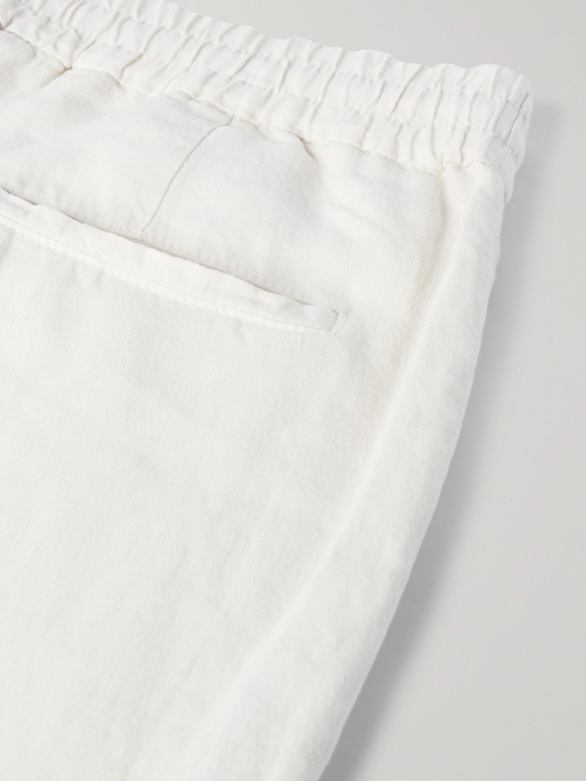 Shop Brunello Cucinelli Straight-leg Pleated Linen-twill Drawstring Trousers In White