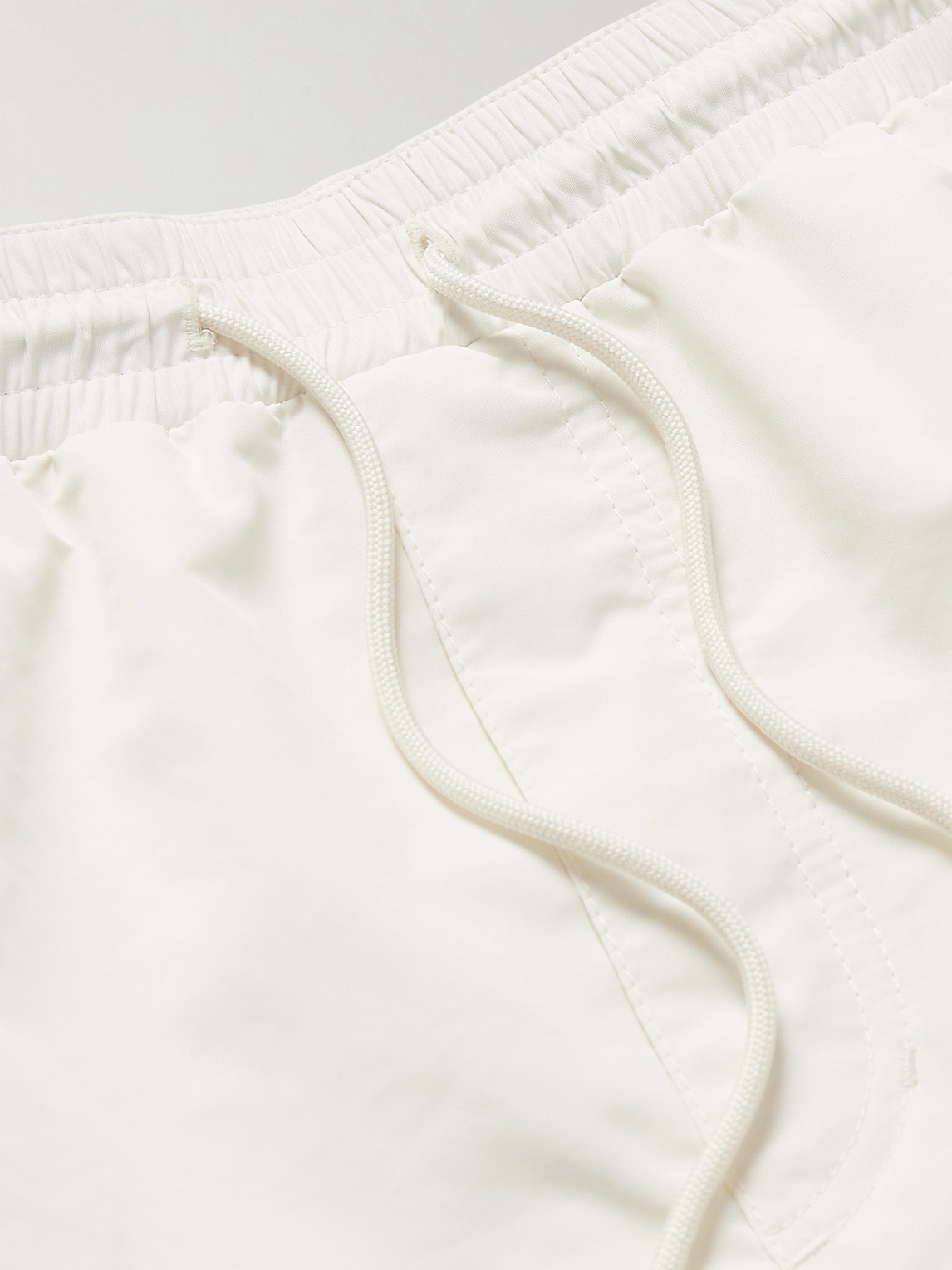 Shop Brunello Cucinelli Straight-leg Mid-length Logo-embroidered Swim Shorts In Neutrals