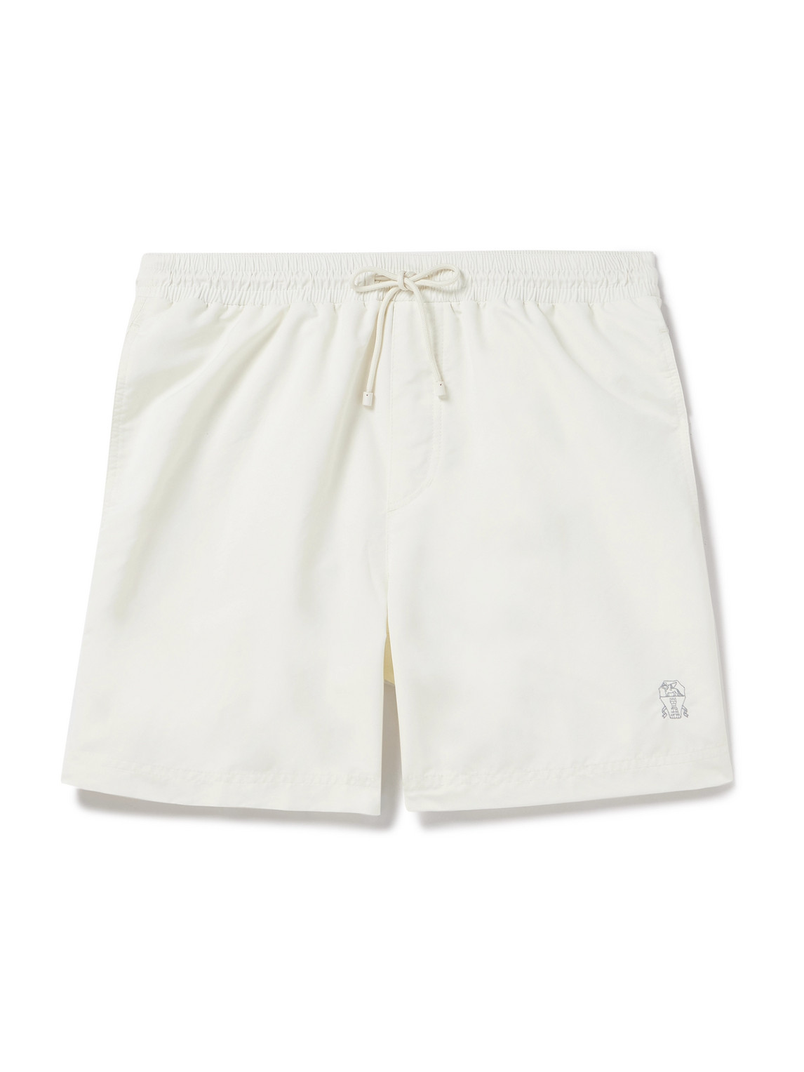 Brunello Cucinelli Straight-leg Mid-length Logo-embroidered Swim Shorts In Neutrals