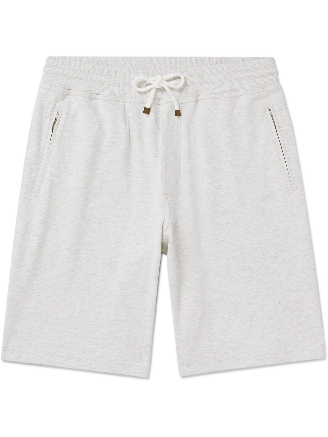 Brunello Cucinelli Straight-leg Cotton-blend Jersey Drawstring Shorts In Gray