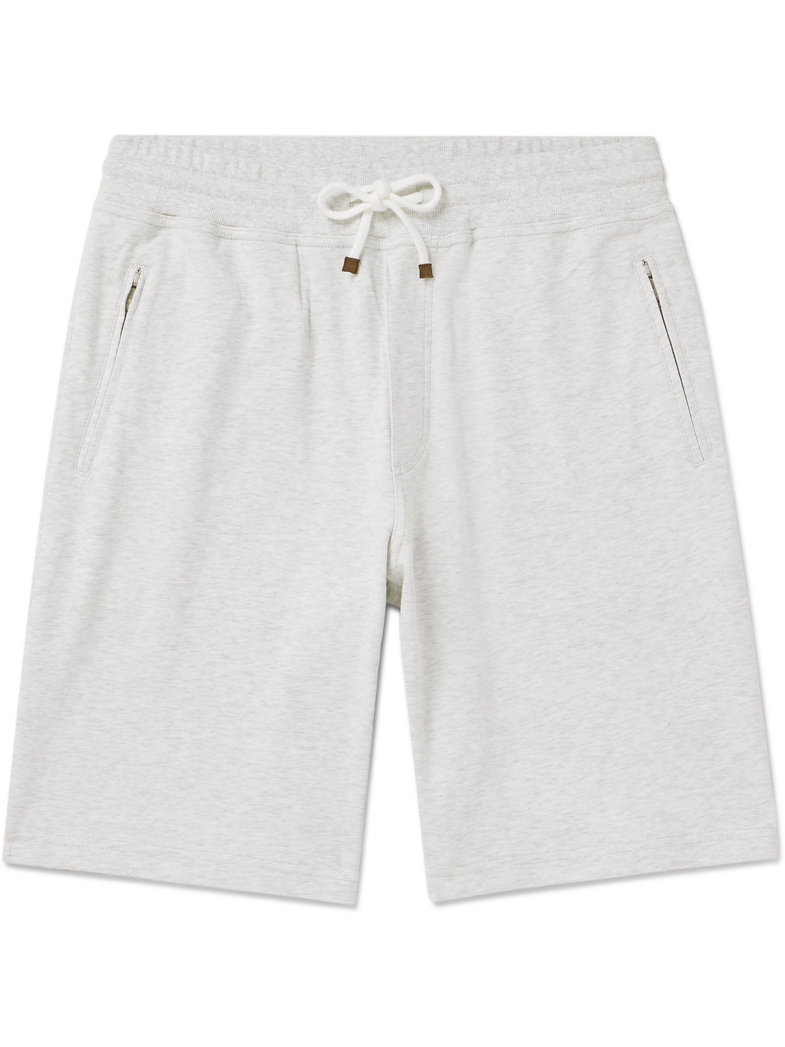 Shop Brunello Cucinelli Straight-leg Cotton-blend Jersey Drawstring Shorts In Gray