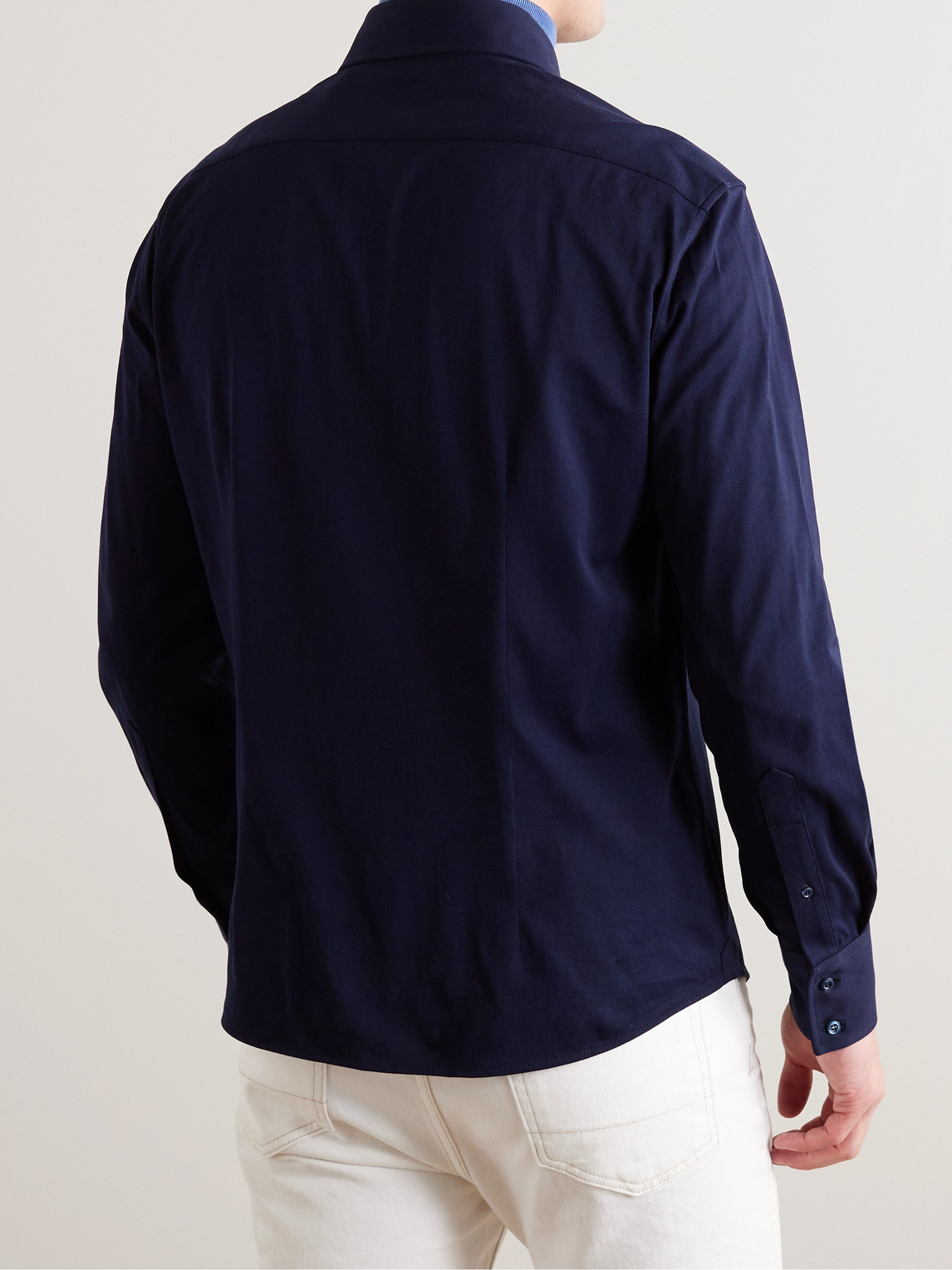 Shop Brunello Cucinelli Cotton-jersey Shirt In Blue