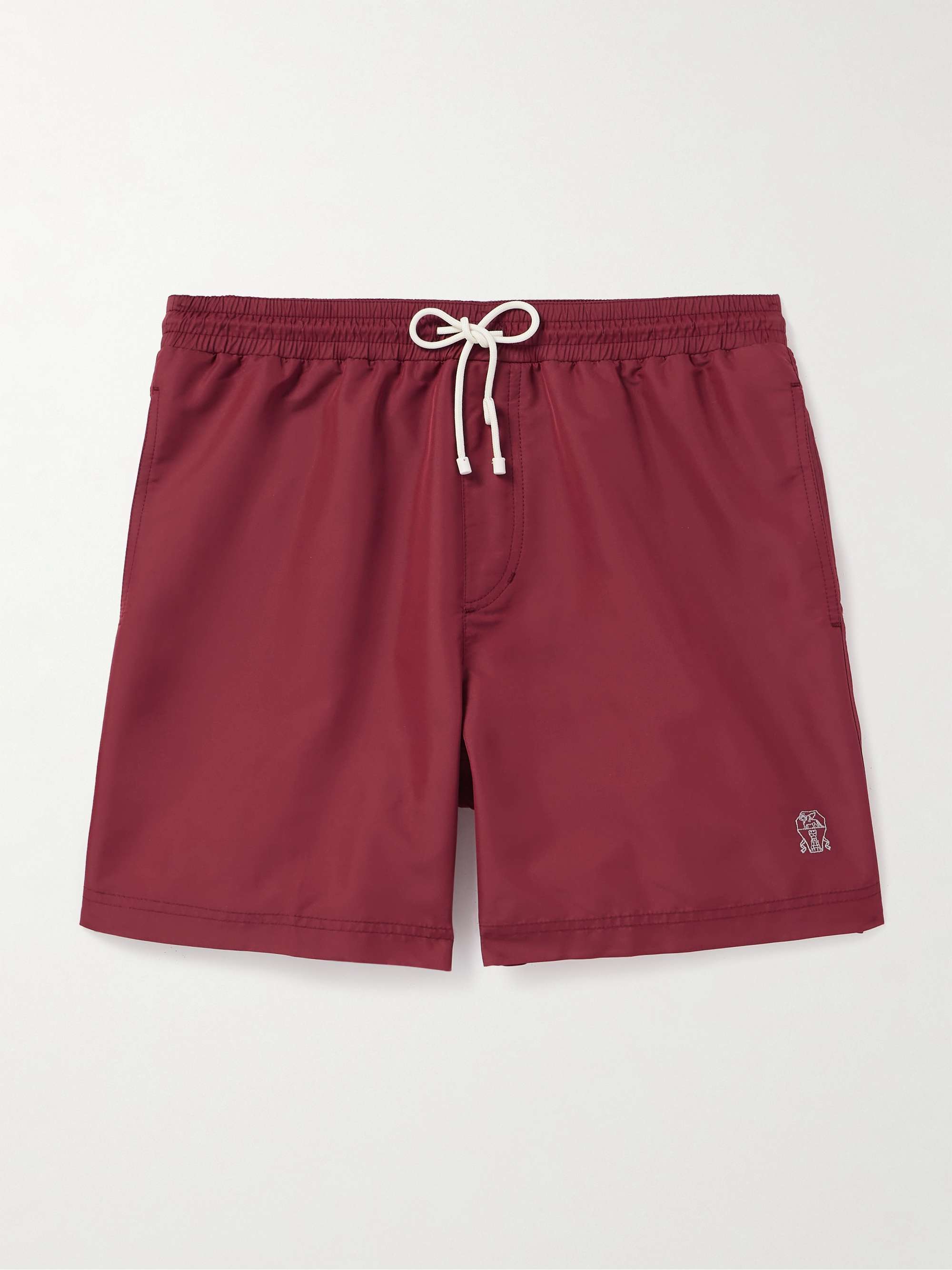 BRUNELLO CUCINELLI Straight-Leg Mid-Length Logo-Embroidered Swim Shorts ...