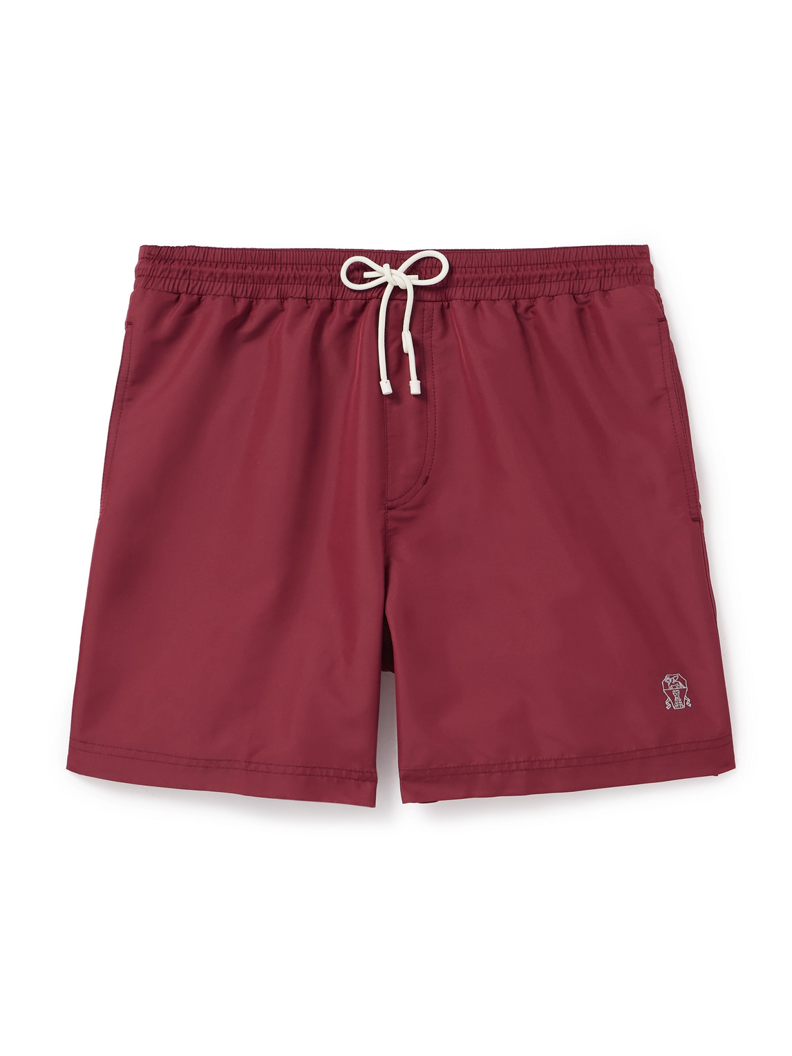 Brunello Cucinelli Straight-leg Mid-length Logo-embroidered Swim Shorts In Red