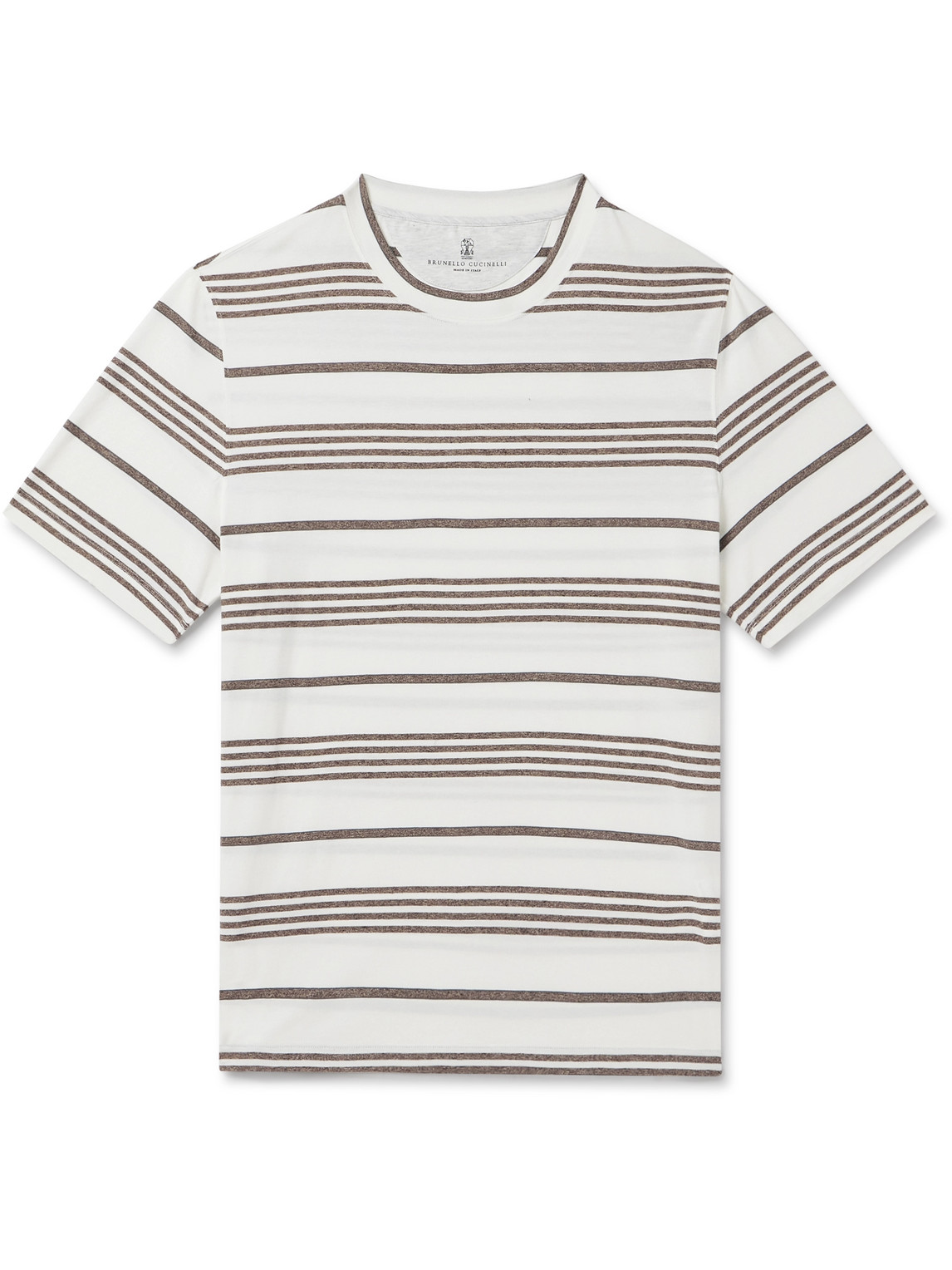 Brunello Cucinelli Striped Cotton-jersey T-shirt In Brown