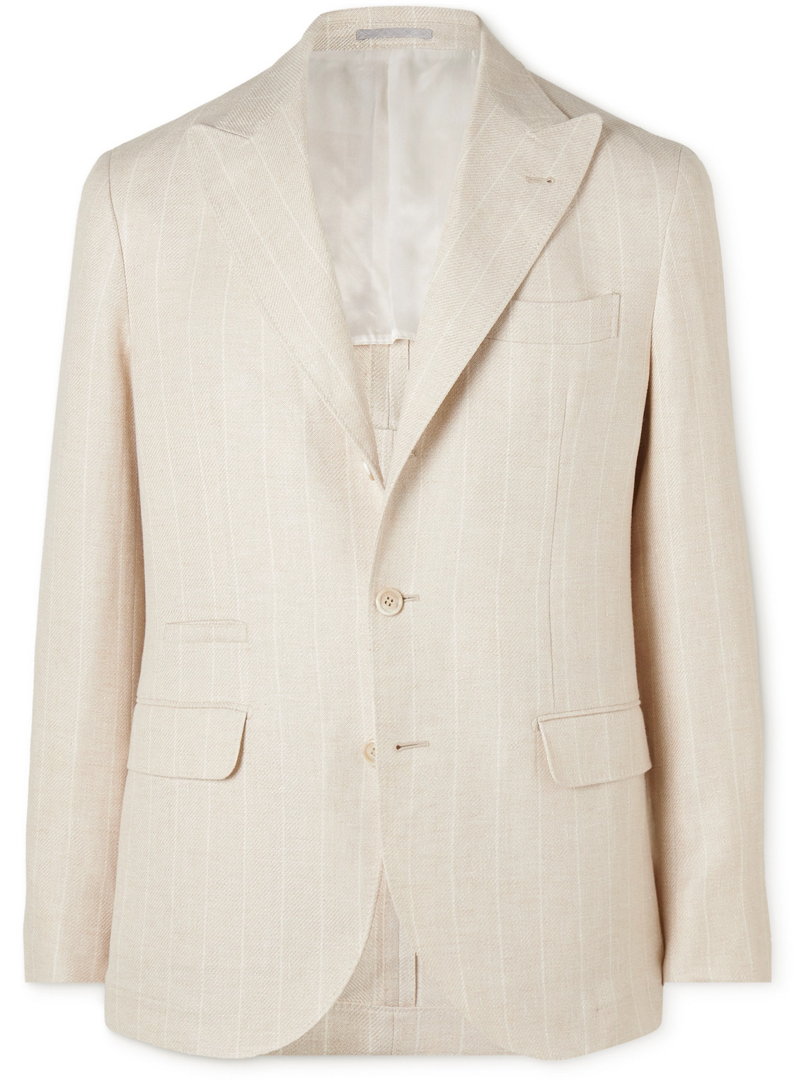 Brunello Cucinelli Unstructured Striped Linen, Wool And Silk-blend Blazer In Neutrals