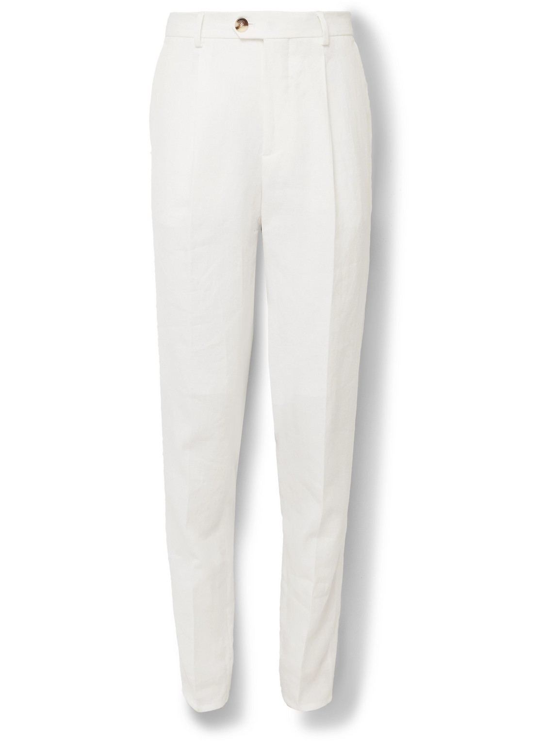Brunello Cucinelli Slim-fit Pleated Linen Trousers In White