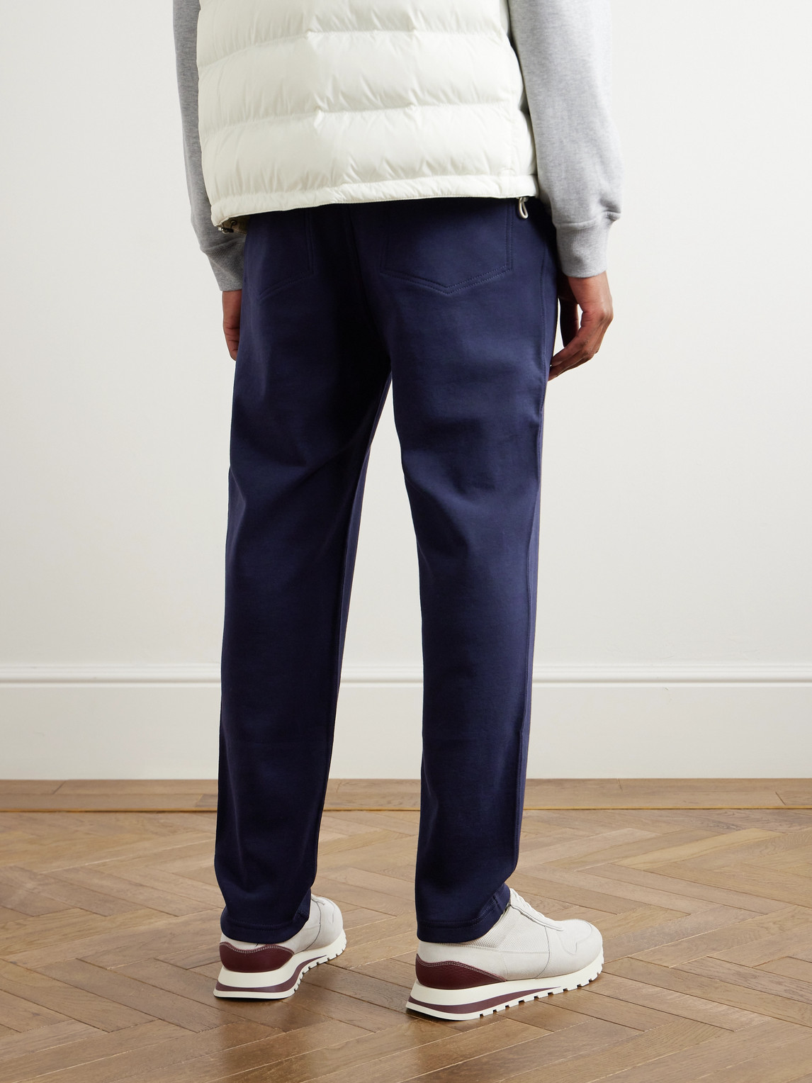 Shop Brunello Cucinelli Straight-leg Cotton-blend Jersey Sweatpants In Blue