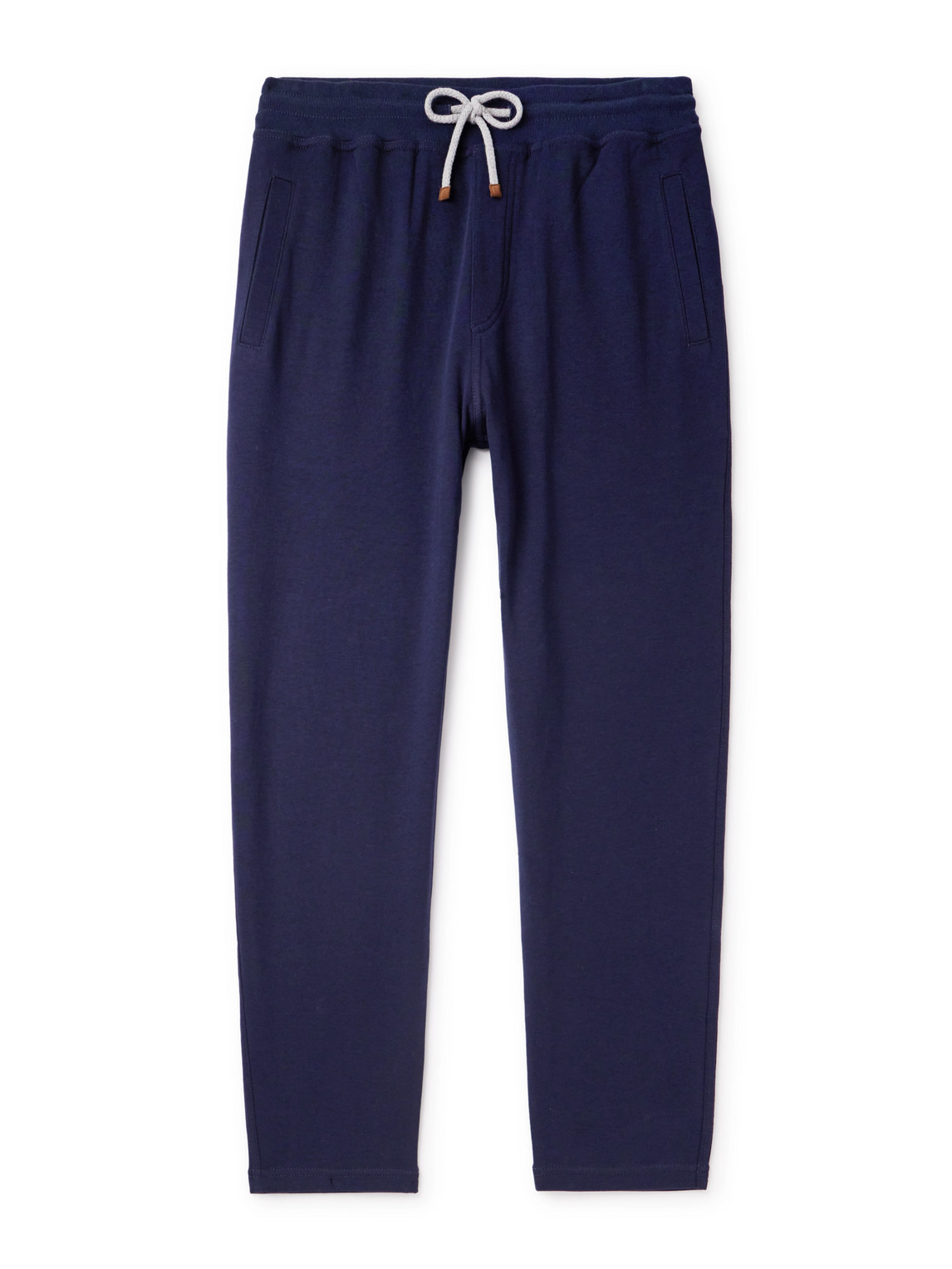 Shop Brunello Cucinelli Straight-leg Cotton-blend Jersey Sweatpants In Blue