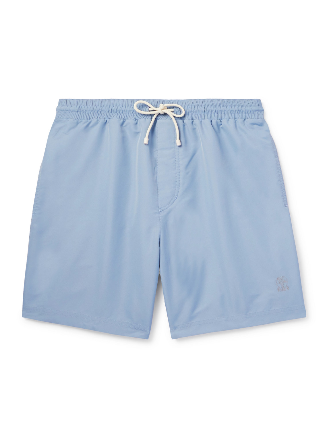 Brunello Cucinelli Straight-leg Mid-length Logo-embroidered Swim Shorts In Blue