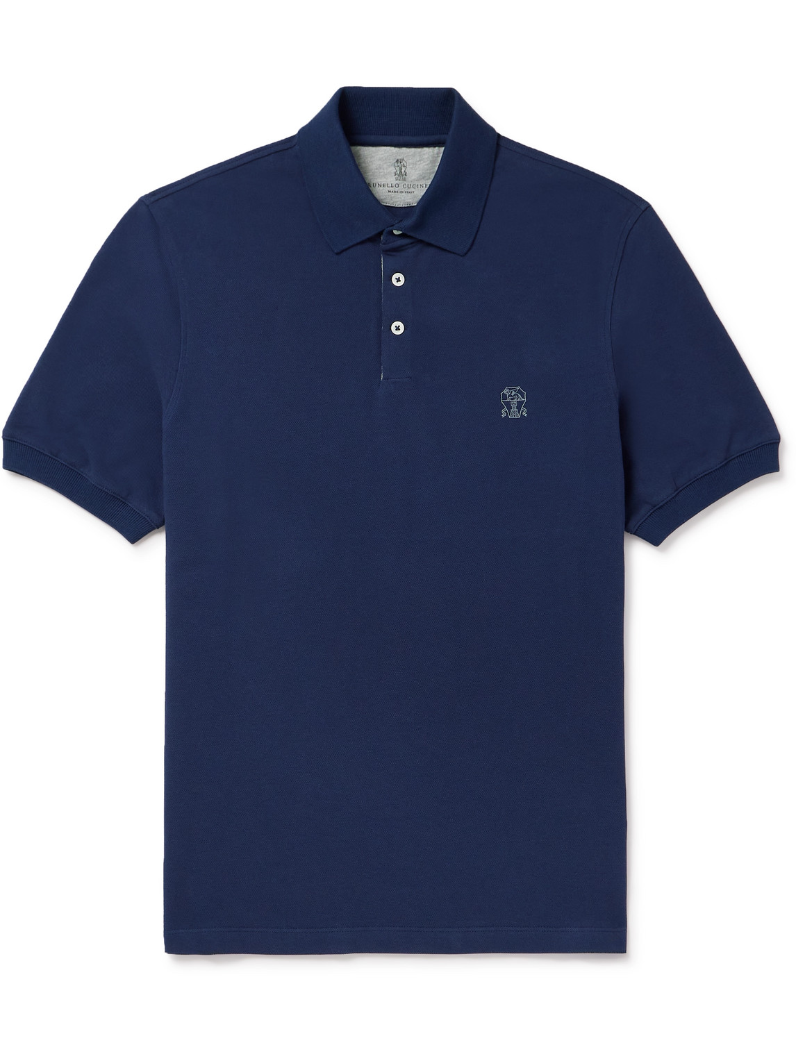 Shop Brunello Cucinelli Logo-print Cotton-piqué Polo Shirt In Blue