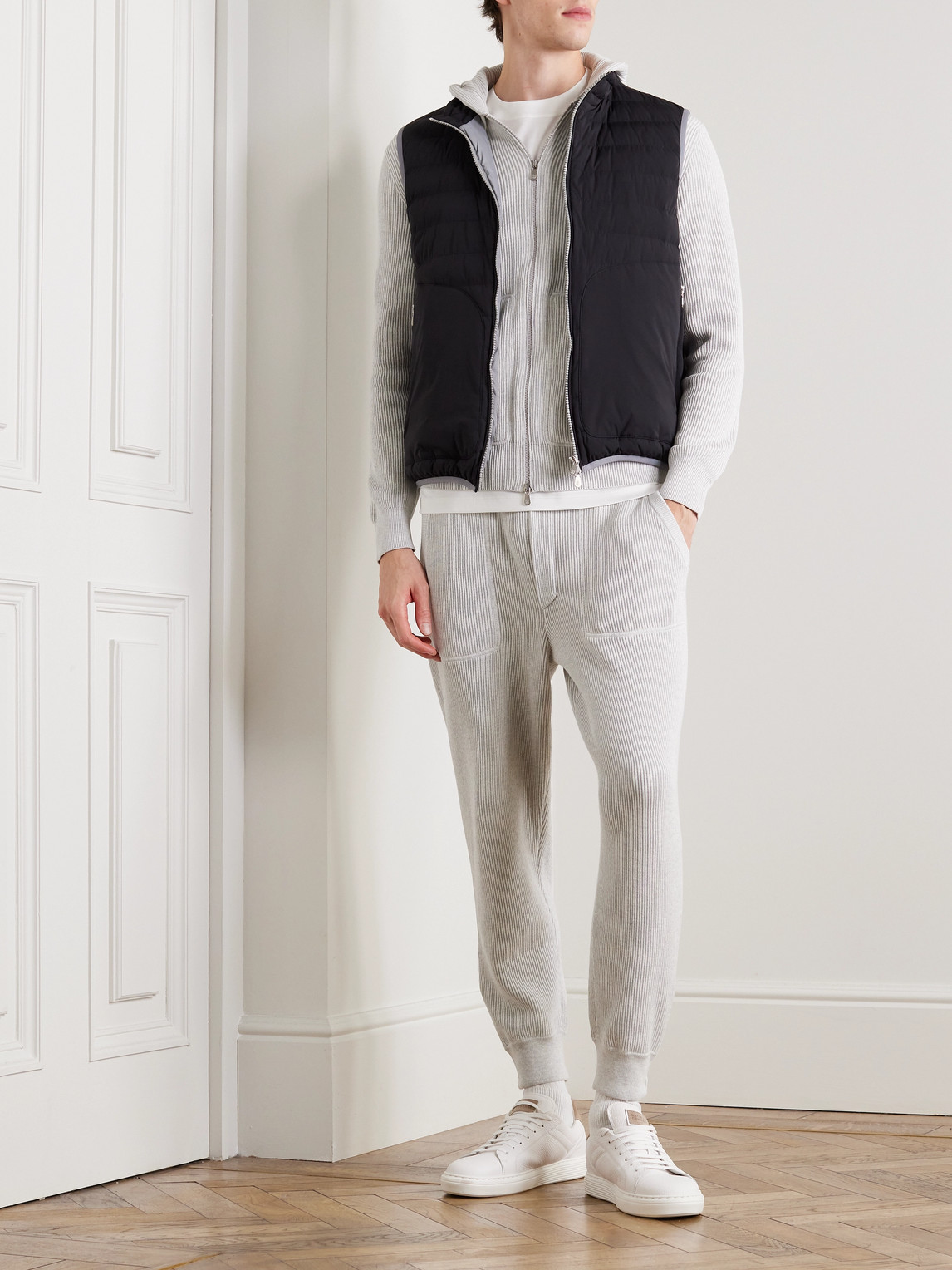 Shop Brunello Cucinelli Logo-embroidered Ribbed Cotton Zip-up Hoodie In Unknown