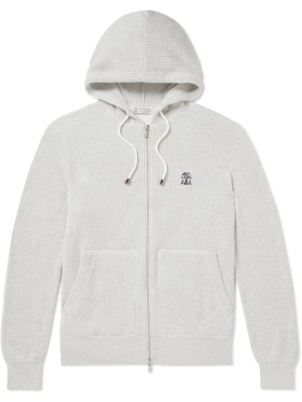 Shop Brunello Cucinelli Logo-embroidered Ribbed Cotton Zip-up Hoodie In Unknown