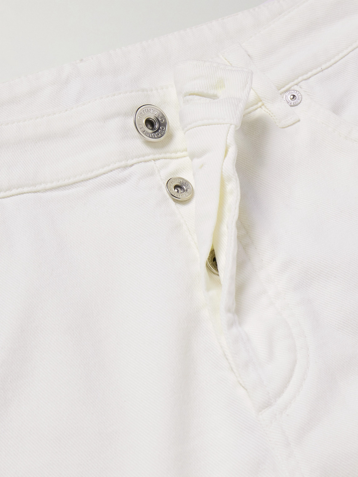 Shop Brunello Cucinelli Slim-fit Straight-leg Logo-embroidered Jeans In White