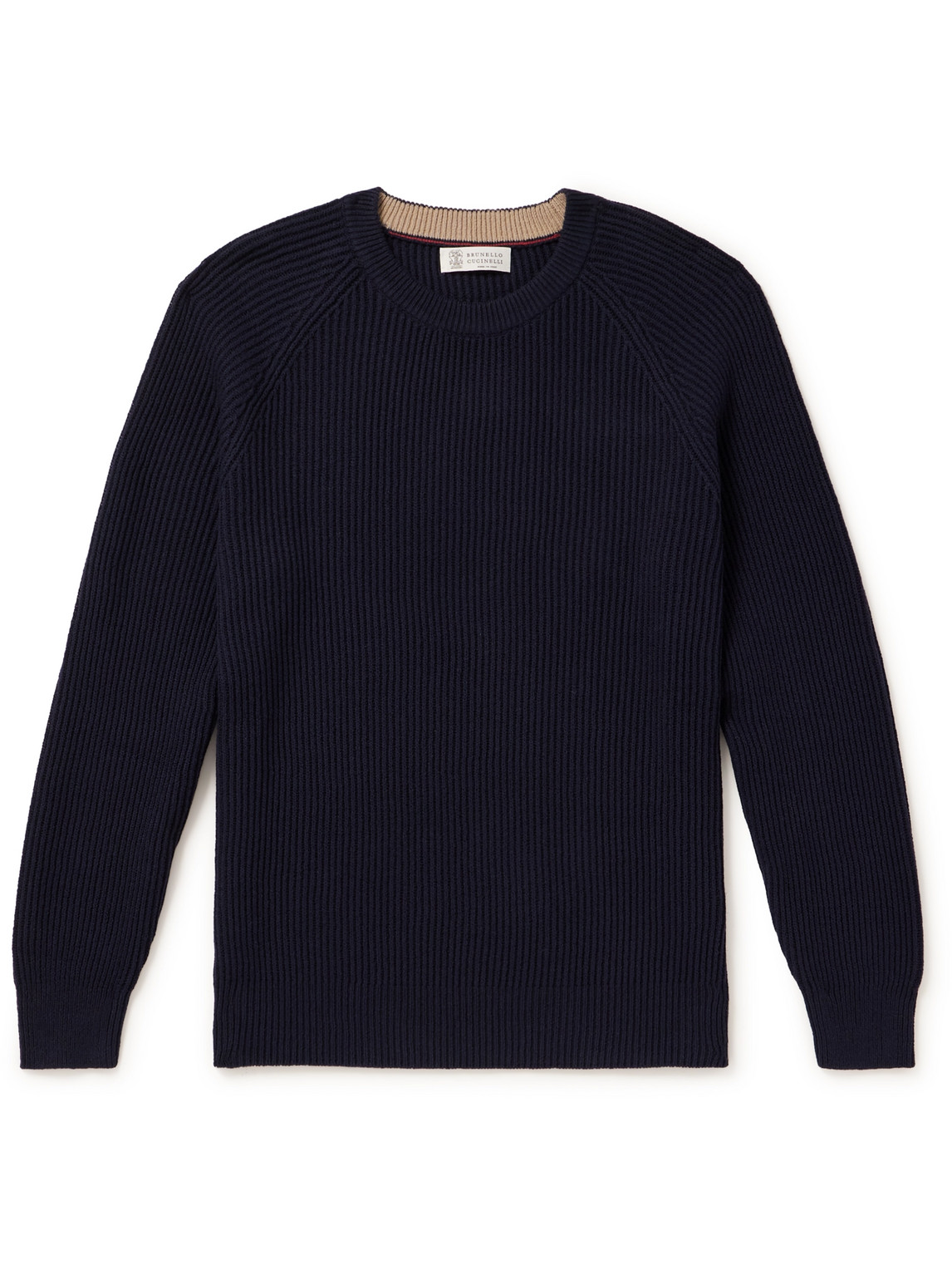 Brunello Cucinelli Ribbed Cotton Sweater In Blue