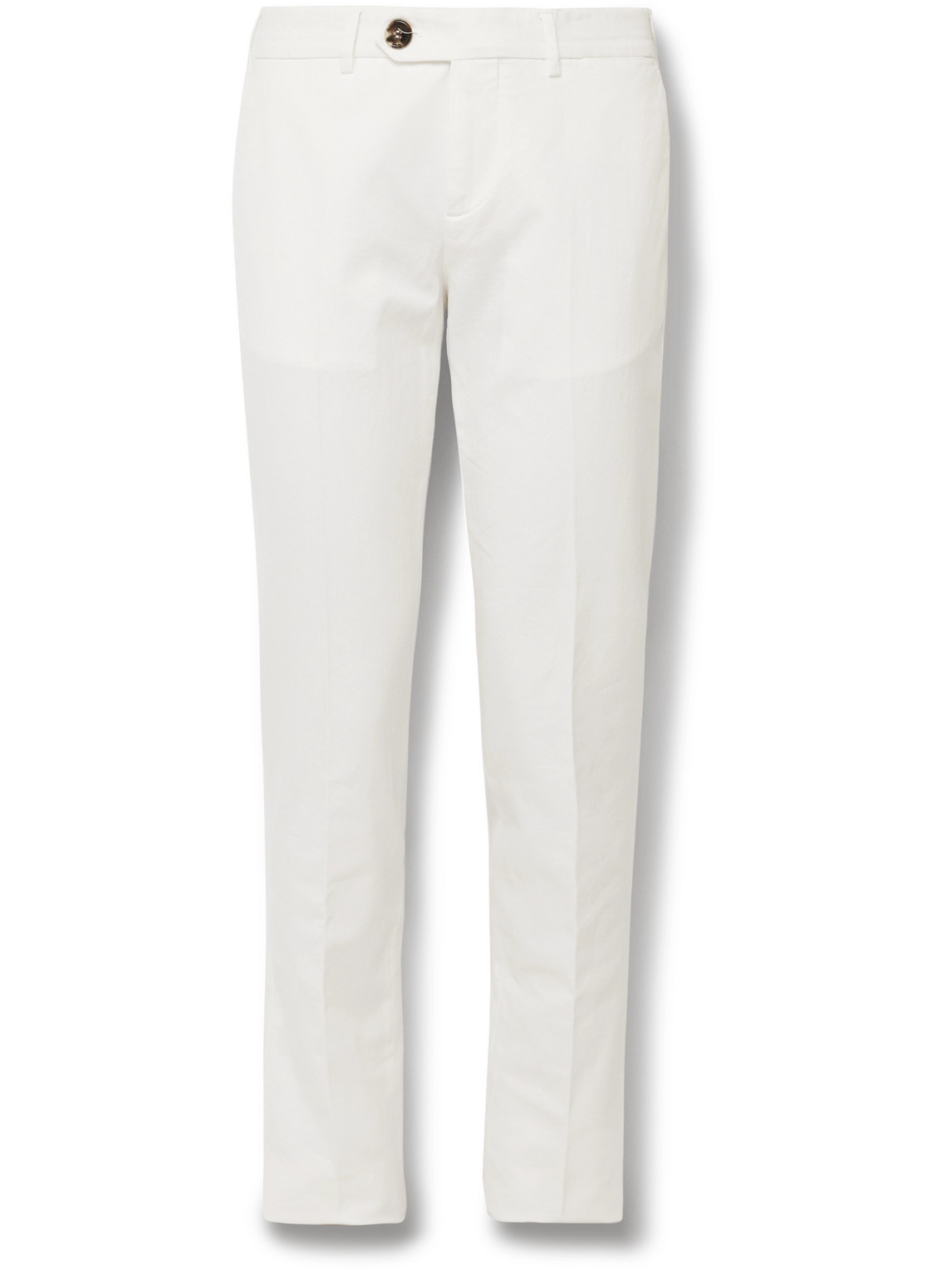 Shop Brunello Cucinelli Slim-fit Cotton-gabardine Trousers In White