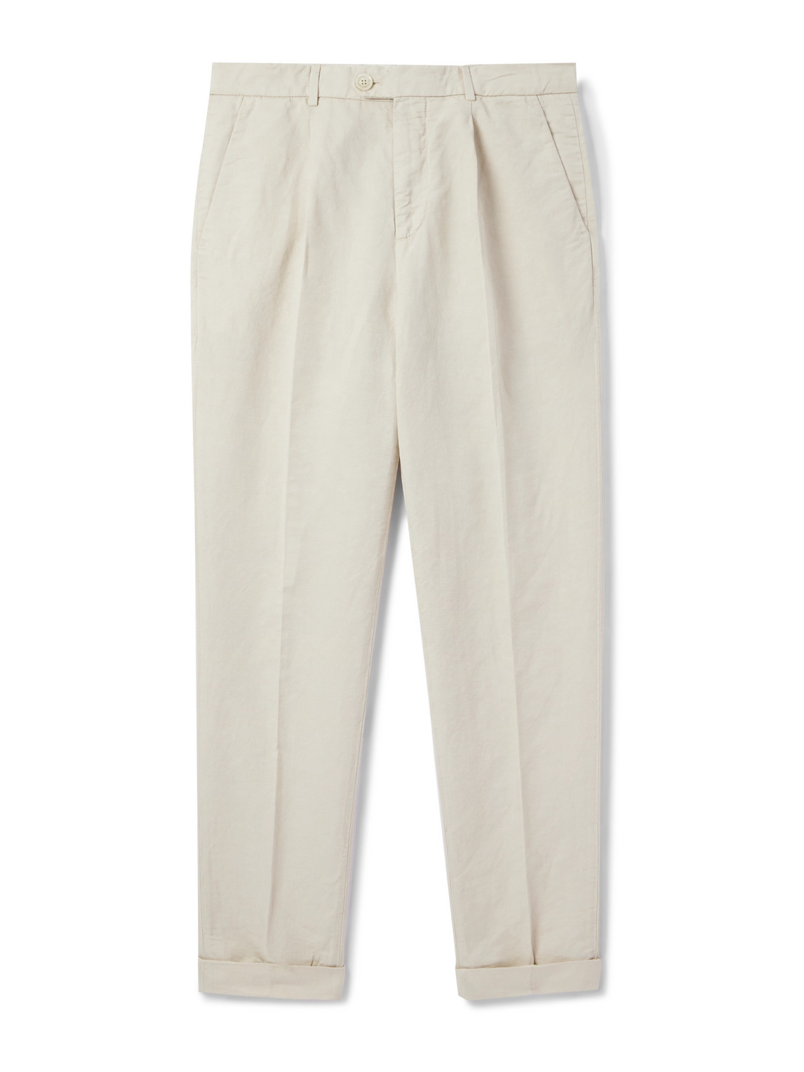 Brunello Cucinelli Straight-leg Pleated Linen And Cotton-blend Trousers In Neutrals
