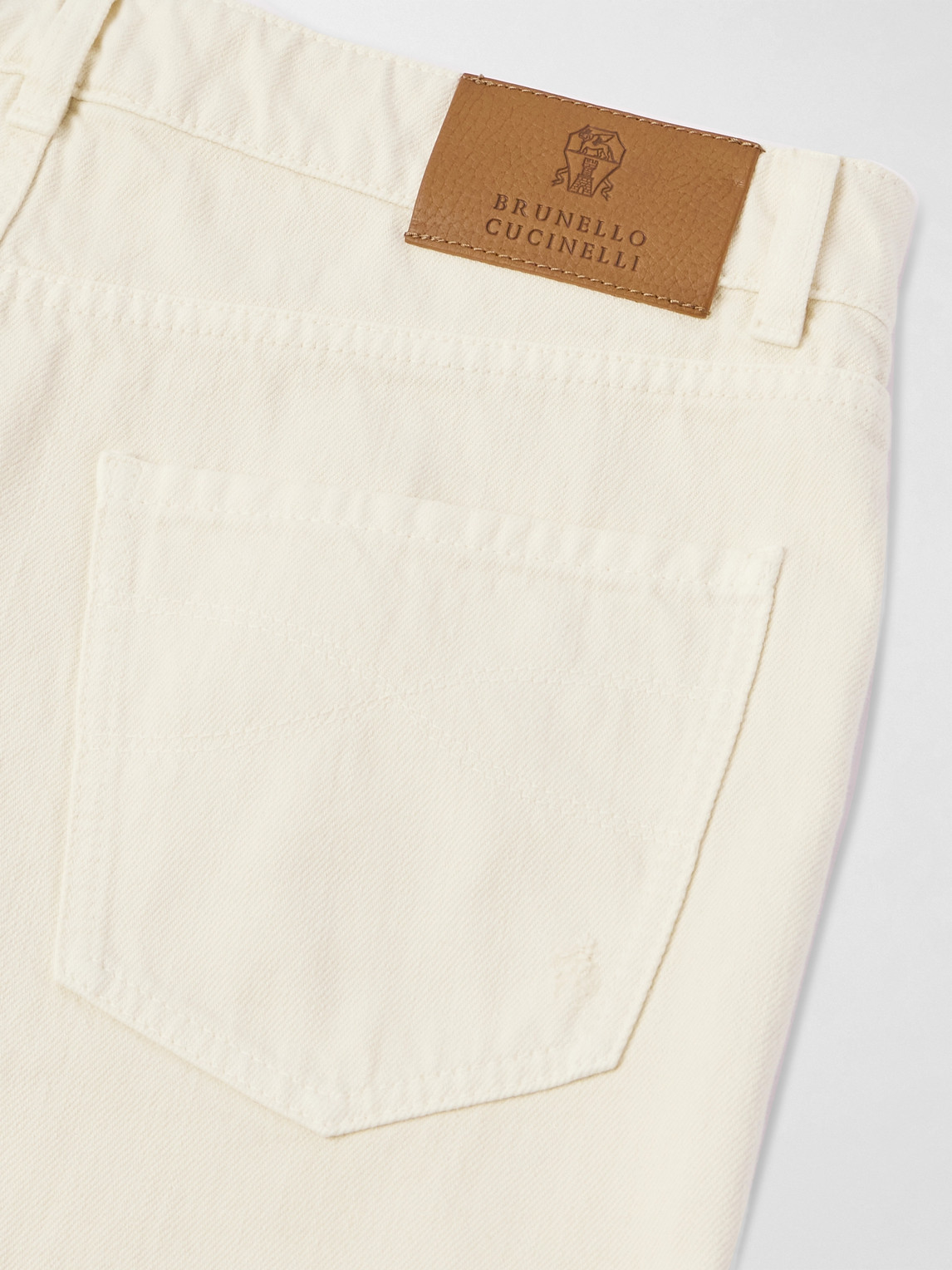 Shop Brunello Cucinelli Straight-leg Logo-embroidered Distressed Jeans In Neutrals