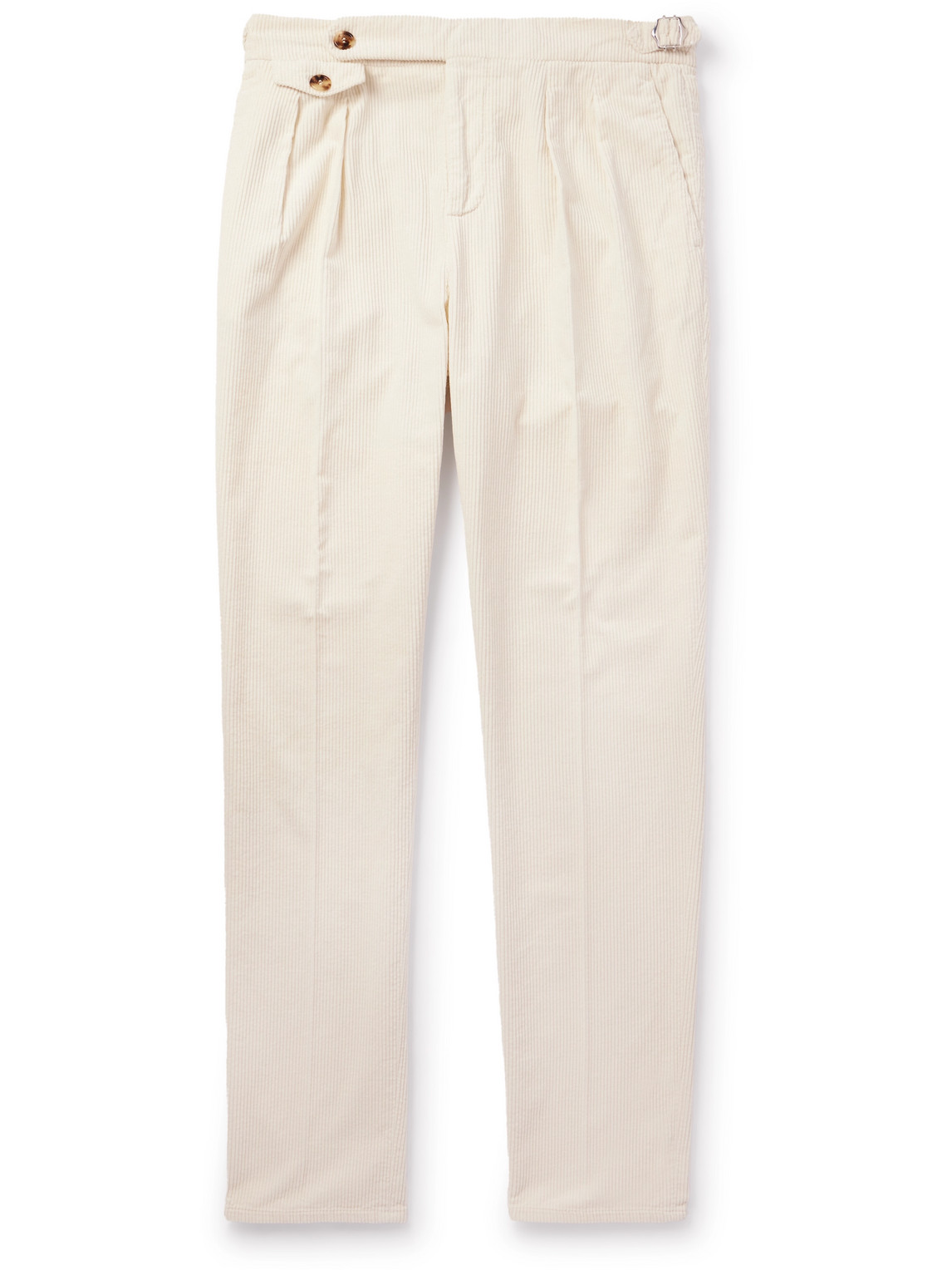 Brunello Cucinelli Straight-leg Pleated Cotton-corduroy Trousers In Neutrals