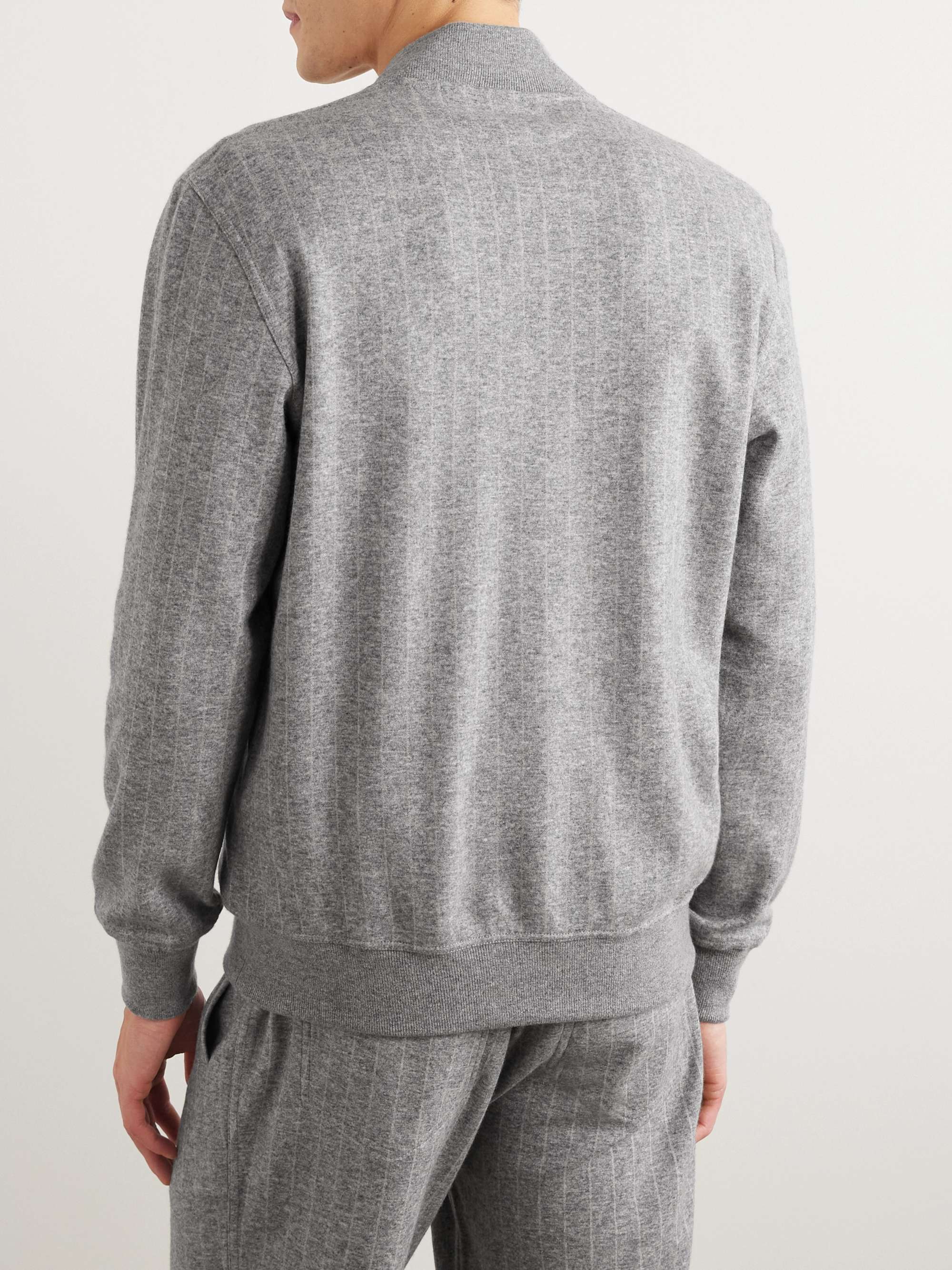 BRUNELLO CUCINELLI Pinstriped Cashmere and Cotton-Blend Bomber Jacket