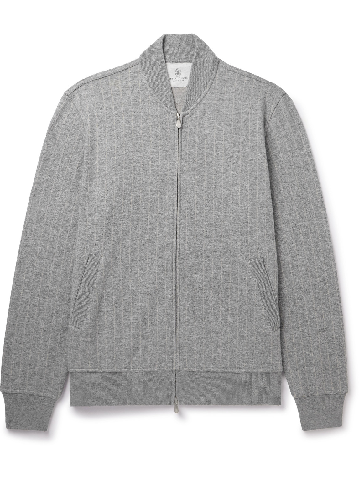 Brunello Cucinelli - Pinstriped Cashmere and Cotton-Blend Bomber Jacket - Men - Gray - XL