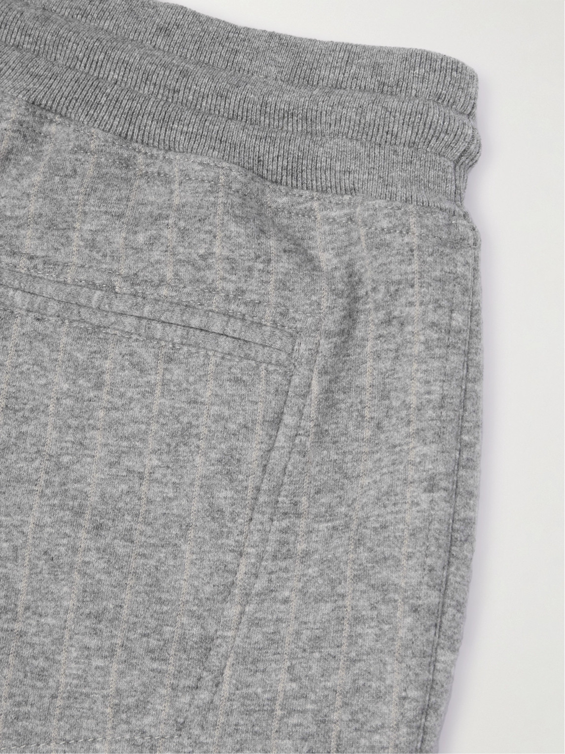Shop Brunello Cucinelli Tapered Pinstriped Cashmere And Cotton-blend Sweatpants In Gray