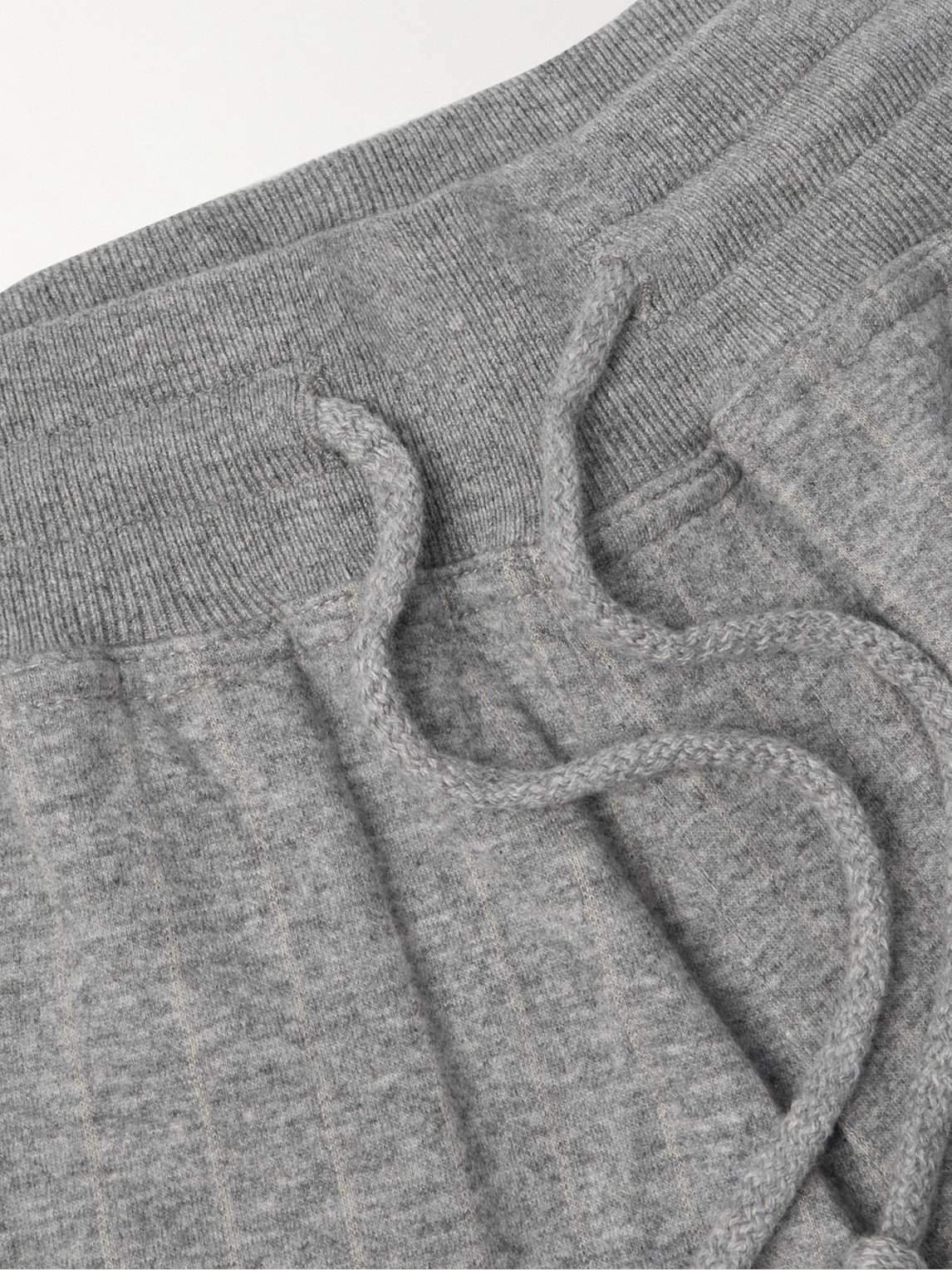 Shop Brunello Cucinelli Tapered Pinstriped Cashmere And Cotton-blend Sweatpants In Gray