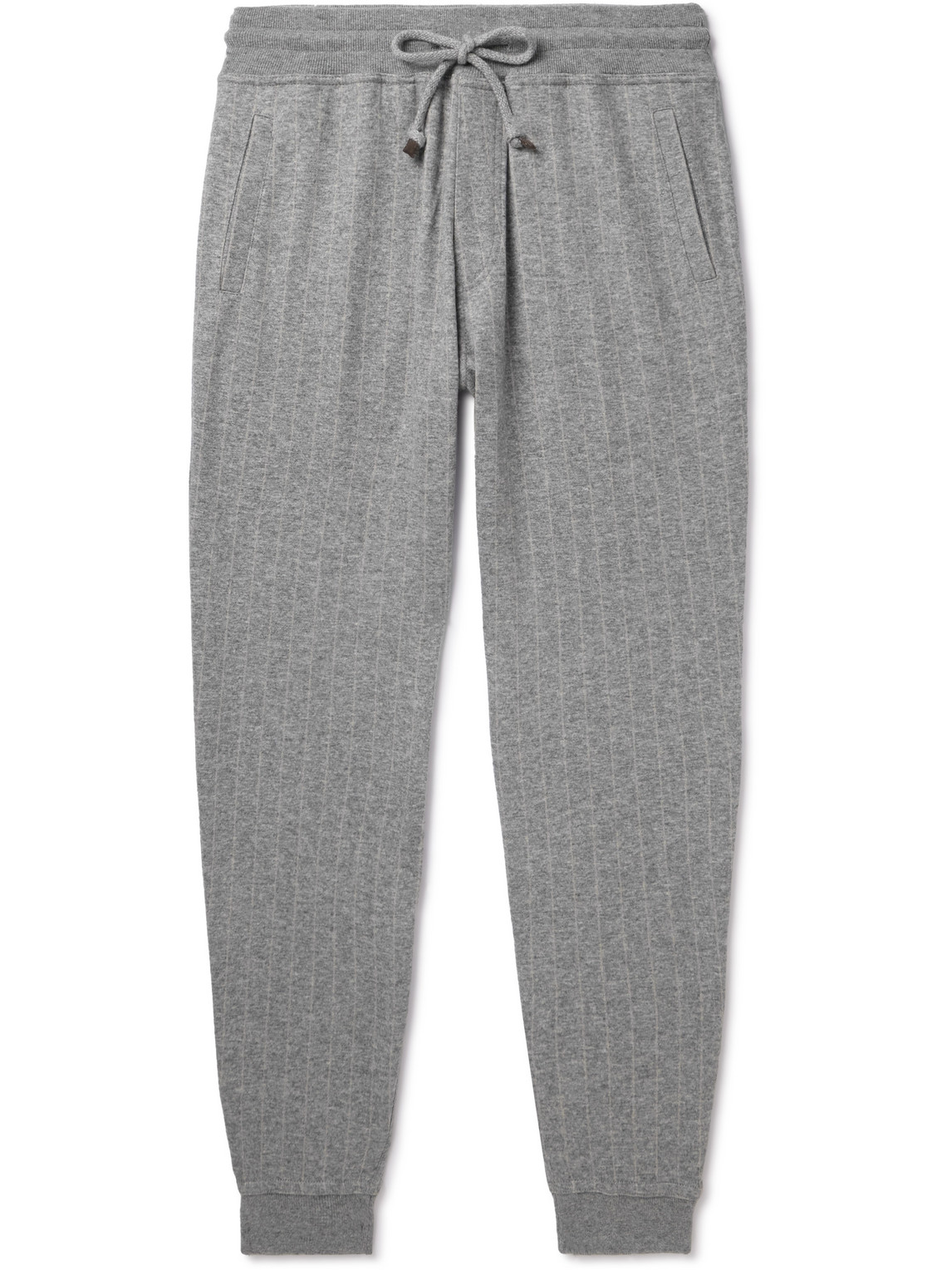 Brunello Cucinelli Cashmere-cotton Striped Sweatpants In Gray