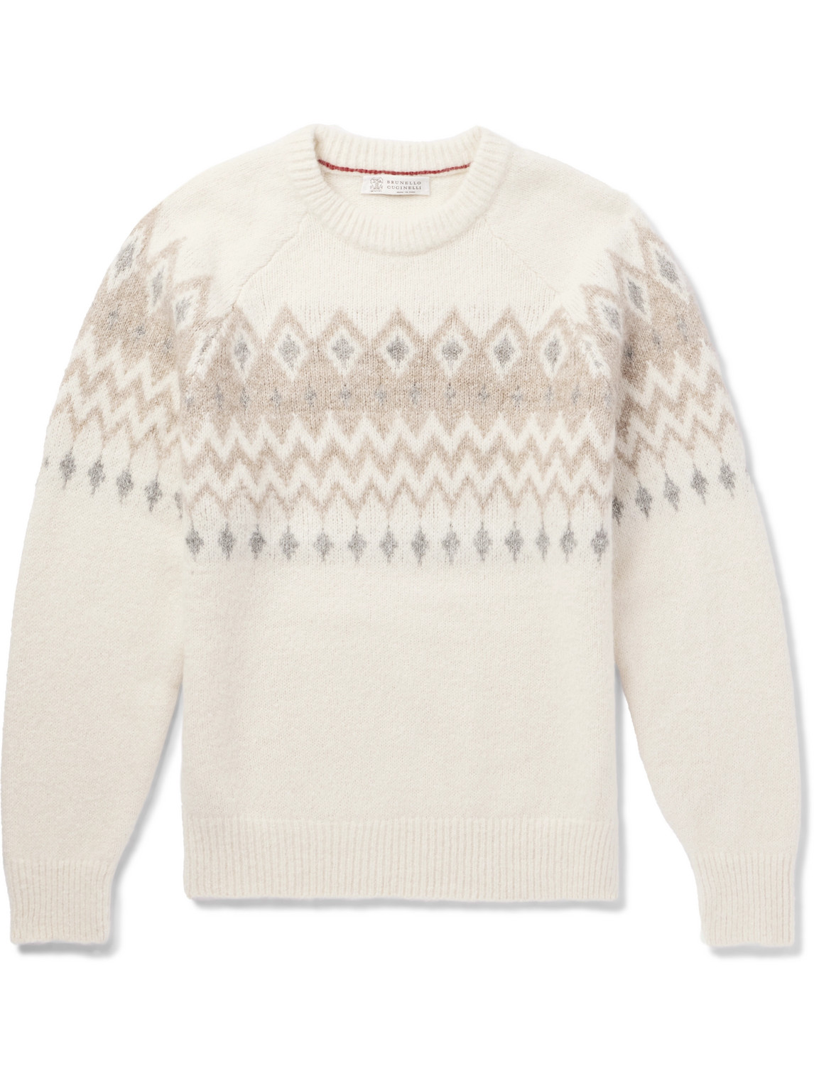 Shop Brunello Cucinelli Fair Isle Jacquard-knit Sweater In Neutrals